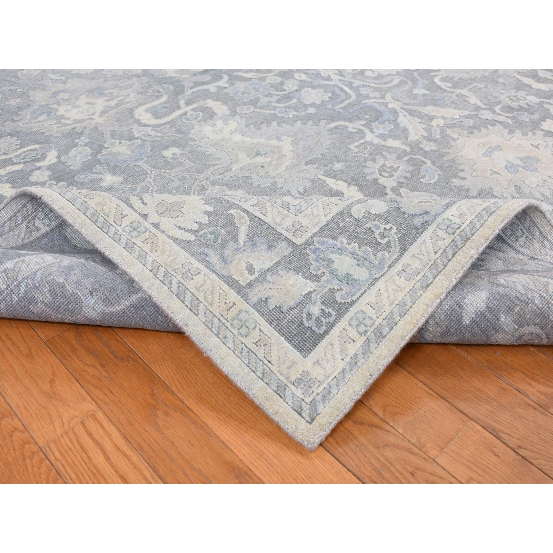 8'1"x10' Battleship Gray, Hand Knotted, Oushak Influence, Pure Silk with Textured Wool, Oriental Rug HR87037 - Image 6