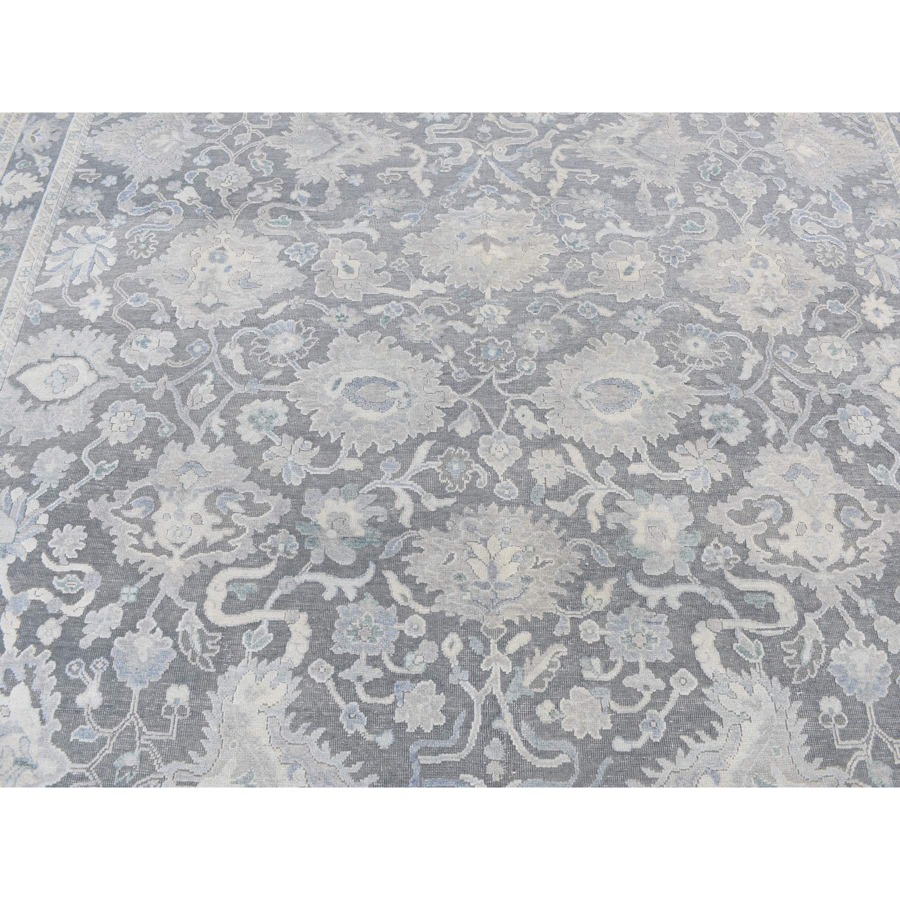 8'1"x10' Battleship Gray, Hand Knotted, Oushak Influence, Pure Silk with Textured Wool, Oriental Rug HR87037 - Image 9