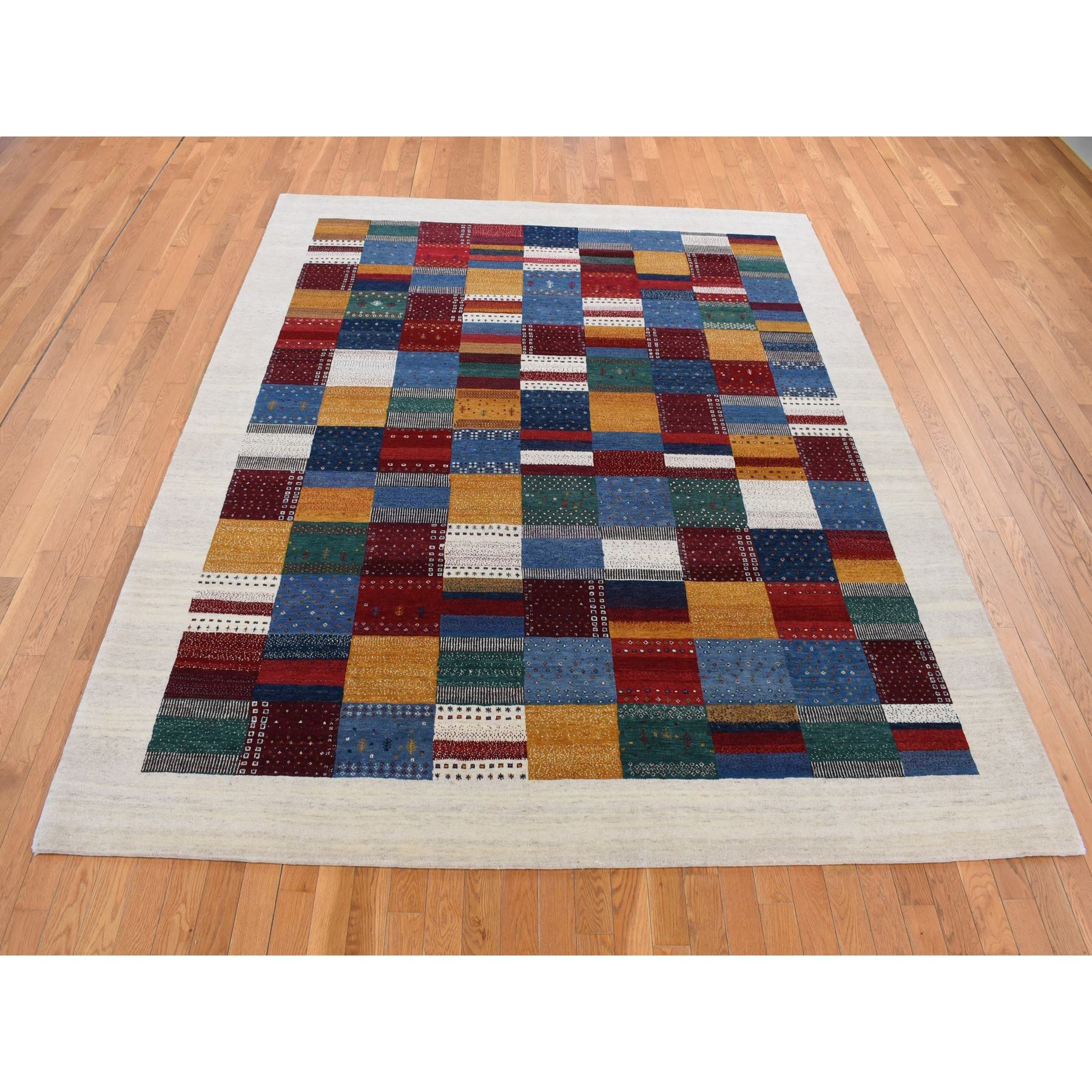 8'3"x9'9" Cream Color, Persian, Wool, Hand Made, Lori Buft Gabbeh Patchwork Design, Oriental Rug HR87044 - Image 3