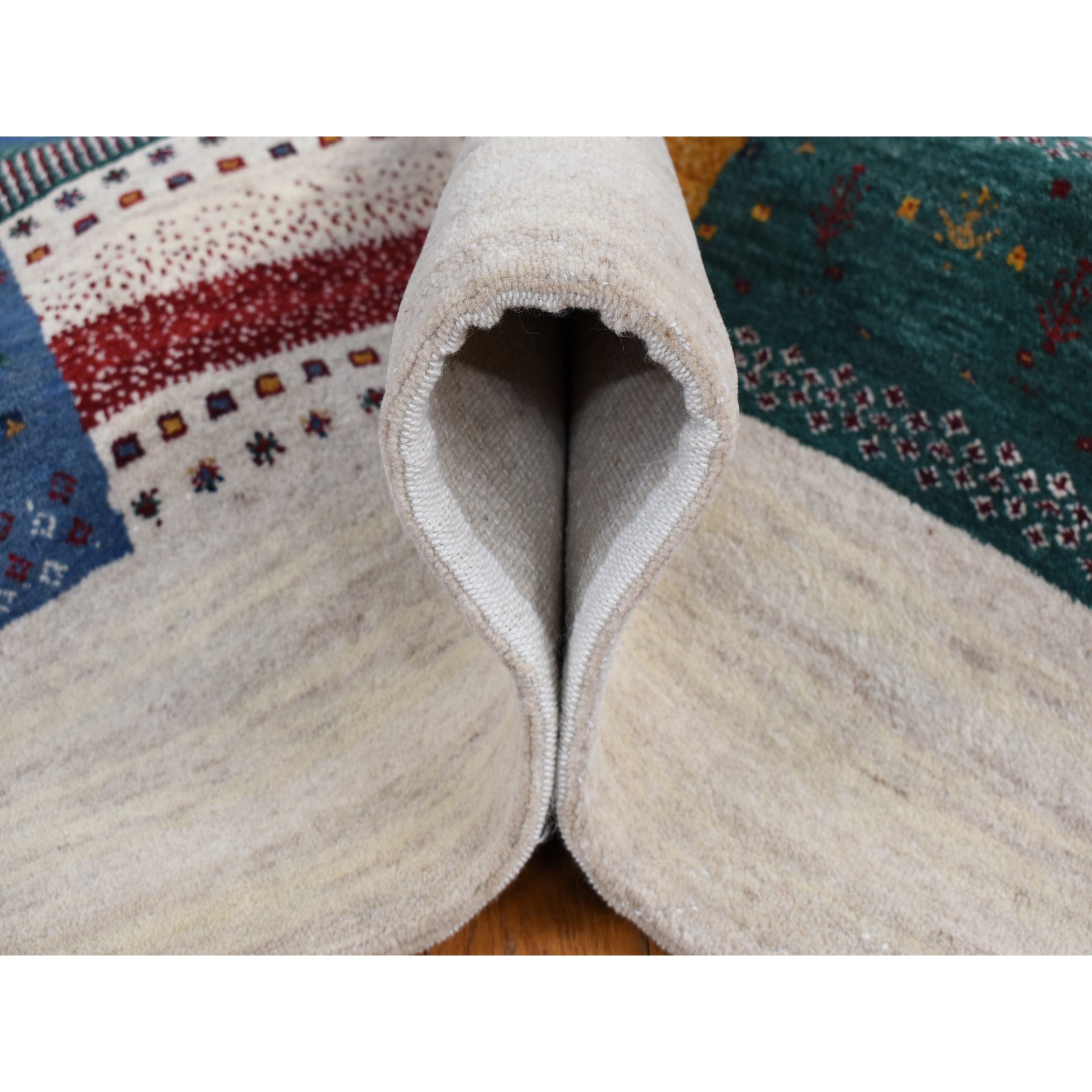 8'3"x9'9" Cream Color, Persian, Wool, Hand Made, Lori Buft Gabbeh Patchwork Design, Oriental Rug HR87044 - Image 7