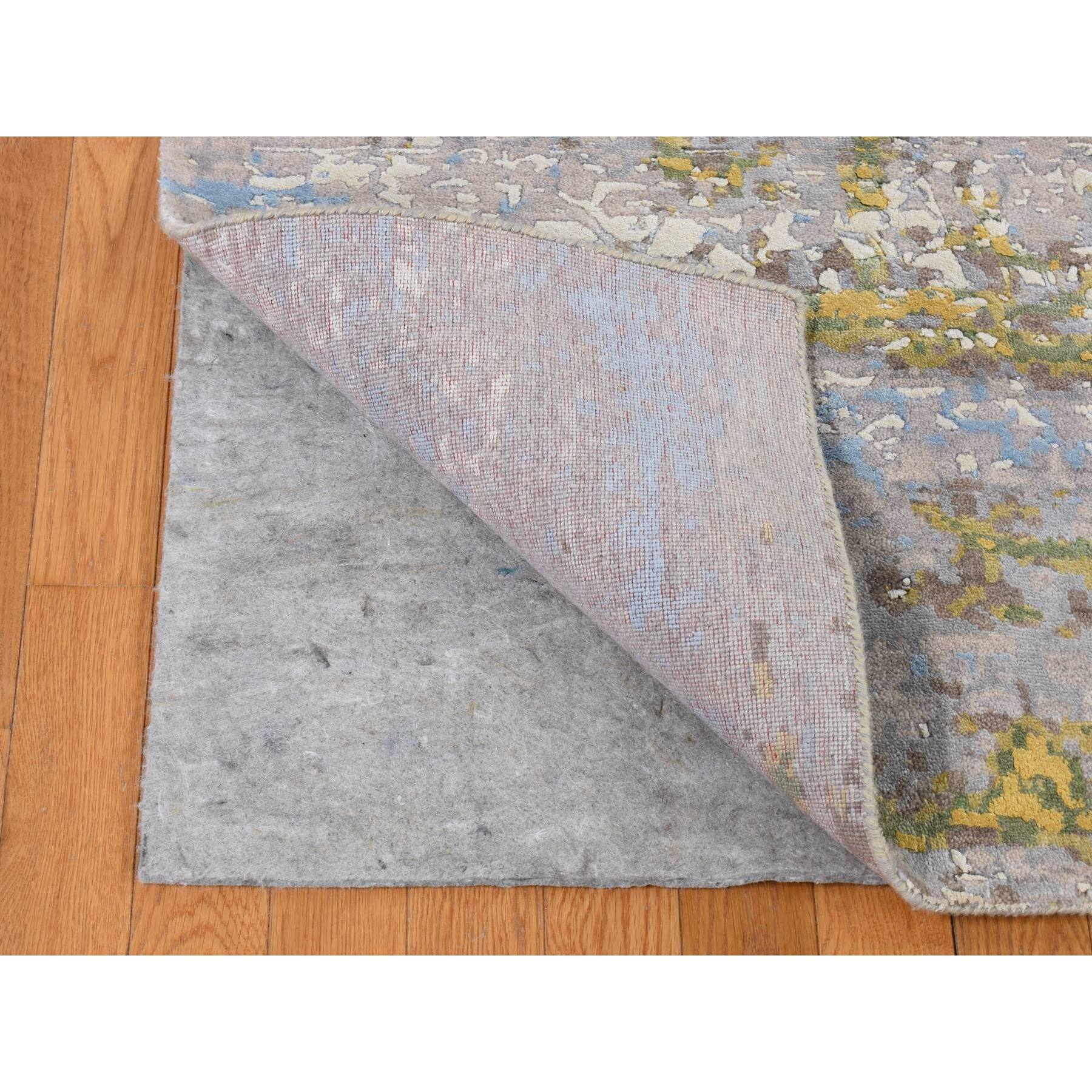 8'1"x10'1" Rice White, Colorful Wool and Pure Silk, Erased Roman Mosaic Design, Hand Knotted, Oriental Rug HR87047 - Image 5