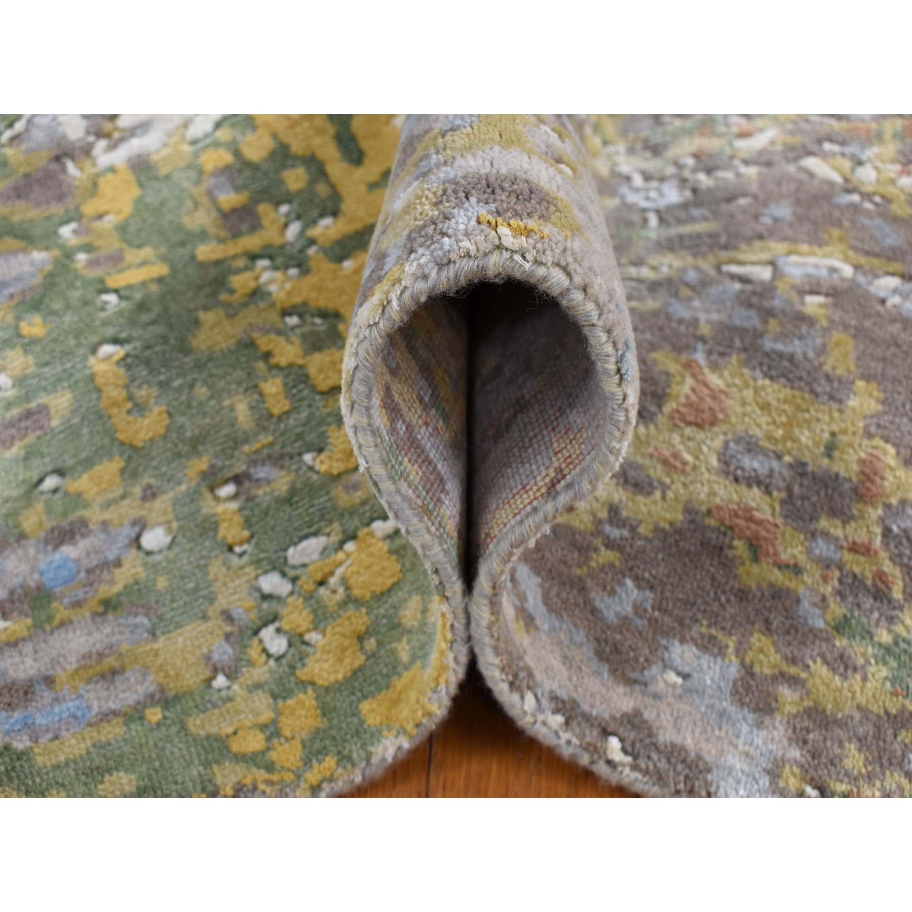 8'1"x10'1" Rice White, Colorful Wool and Pure Silk, Erased Roman Mosaic Design, Hand Knotted, Oriental Rug HR87047 - Image 7