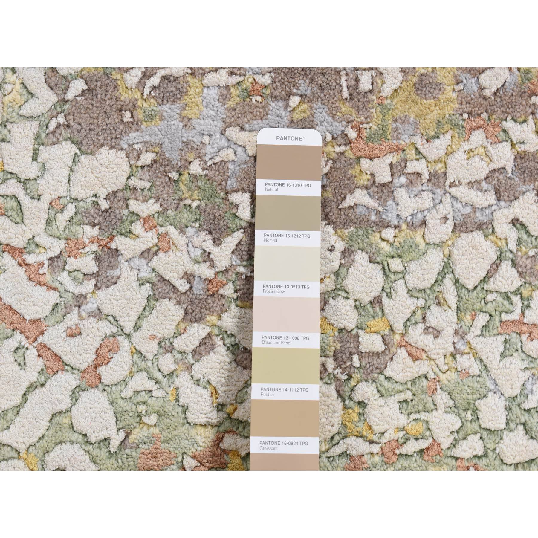 8'1"x10'1" Rice White, Colorful Wool and Pure Silk, Erased Roman Mosaic Design, Hand Knotted, Oriental Rug HR87047 - Image 8