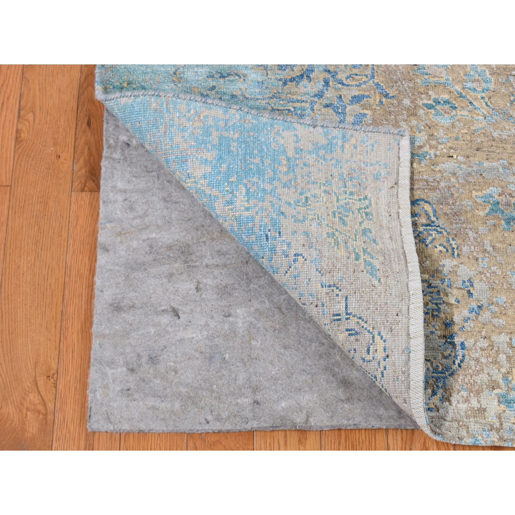 8'1"x9'9" Tan Color, Wool and Silk, Textured Hi-Low Pile, Erased Ottoman Ornament and Snowflake Design, Hand Knotted, Modern, Oriental Rug HR87054 - Image 5