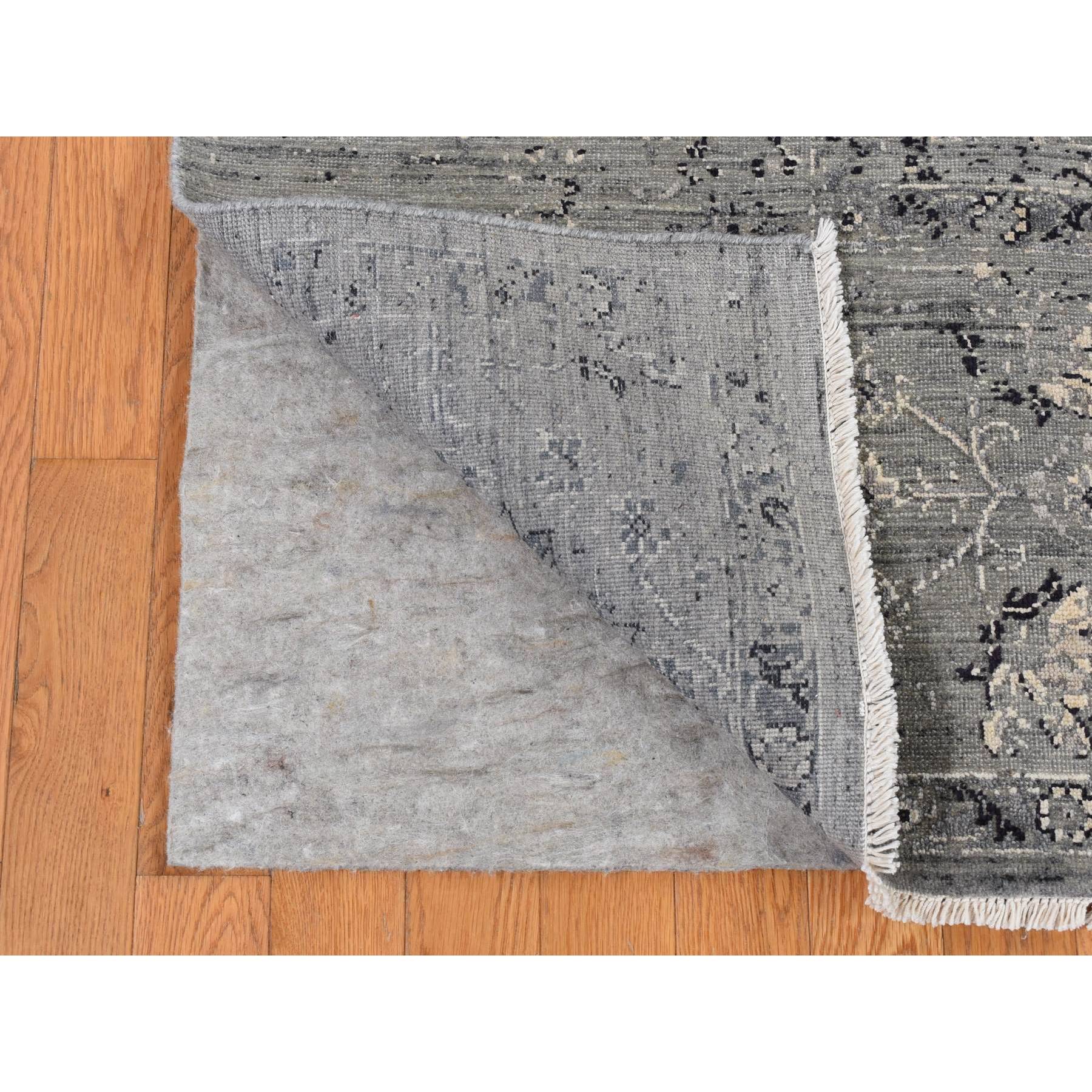 8'3"x10'1" Carbon Gray, Silk with Textured Wool, Erased Broken Persian Design, Hand Knotted, Oriental Rug HR87055 - Image 5