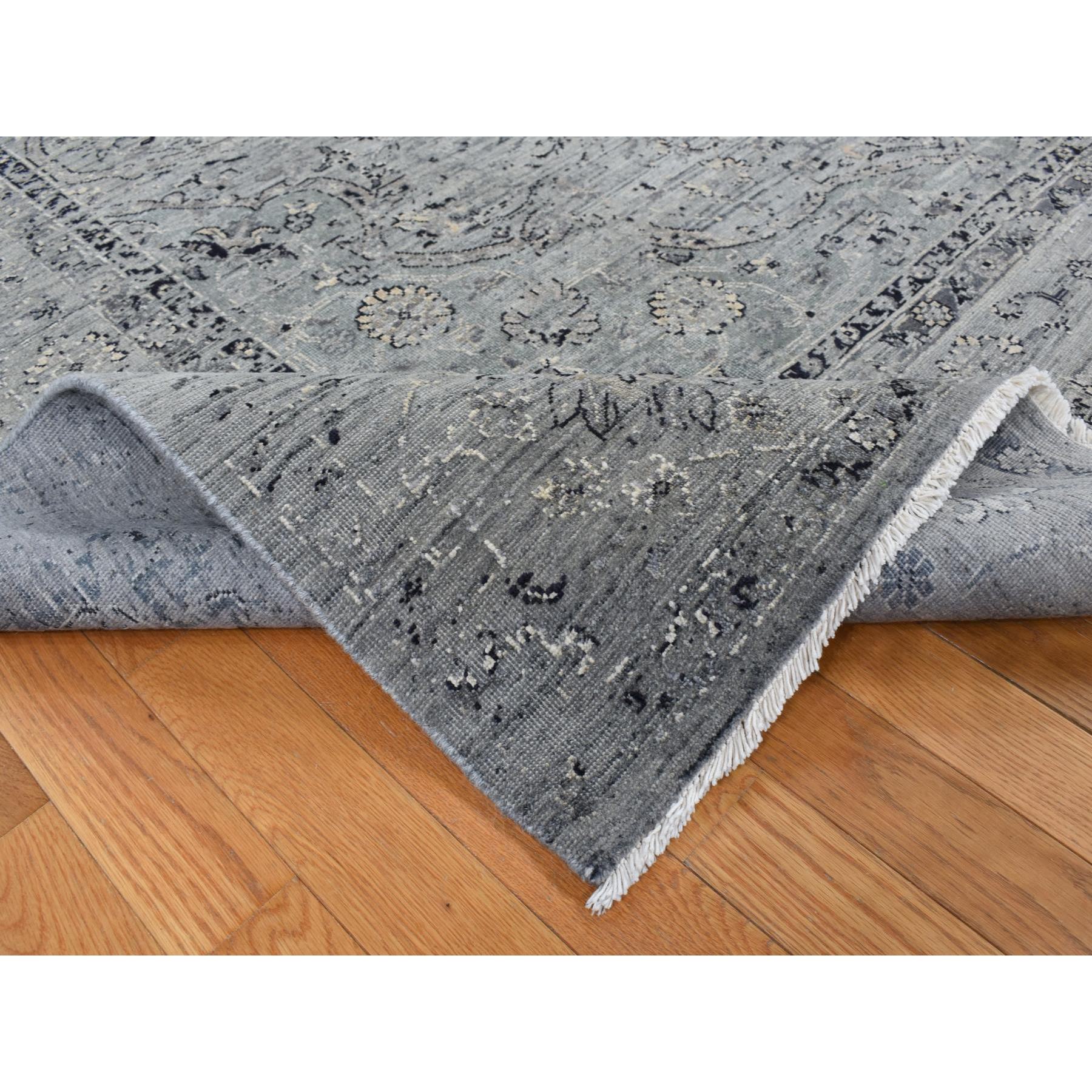 8'3"x10'1" Carbon Gray, Silk with Textured Wool, Erased Broken Persian Design, Hand Knotted, Oriental Rug HR87055 - Image 6
