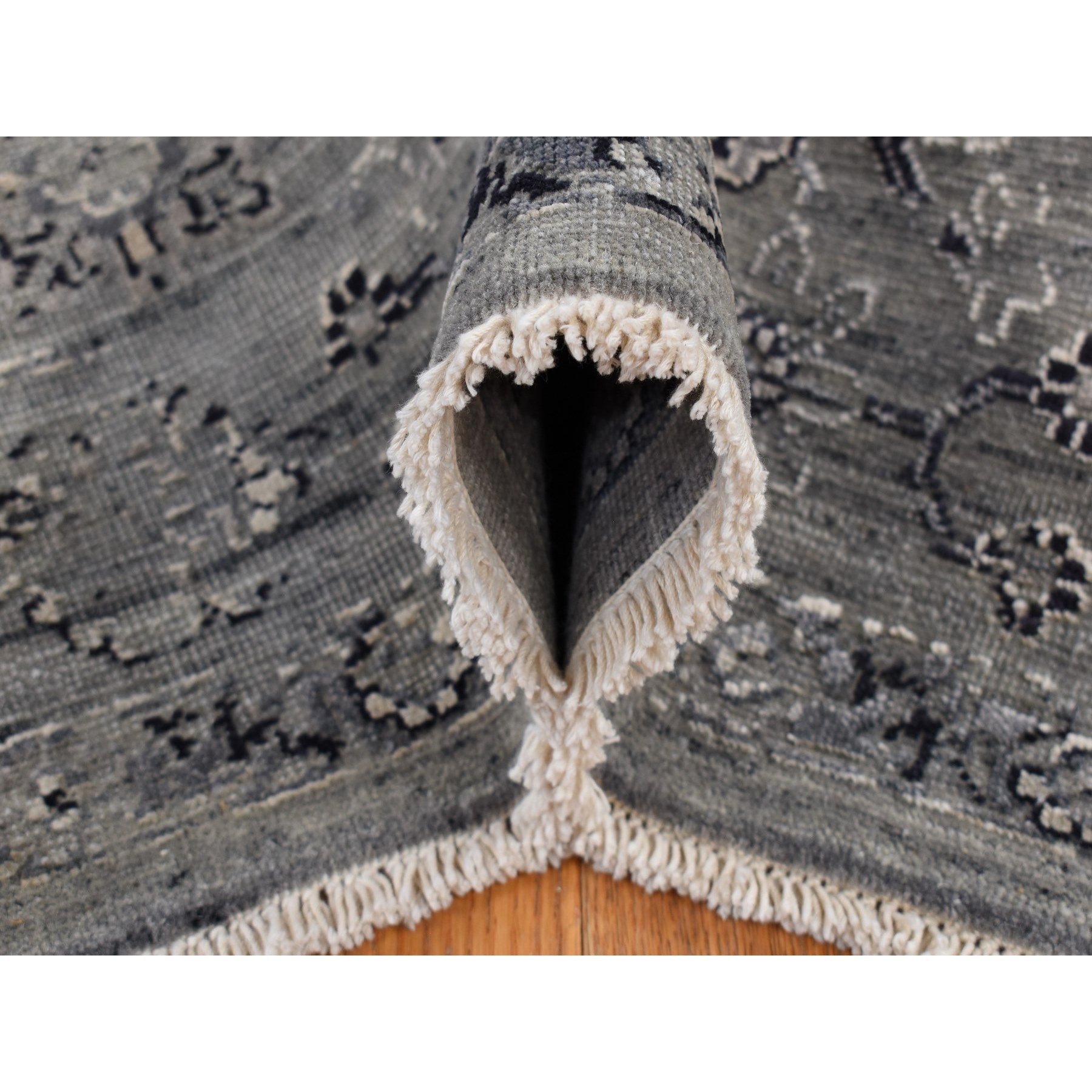 8'3"x10'1" Carbon Gray, Silk with Textured Wool, Erased Broken Persian Design, Hand Knotted, Oriental Rug HR87055 - Image 7