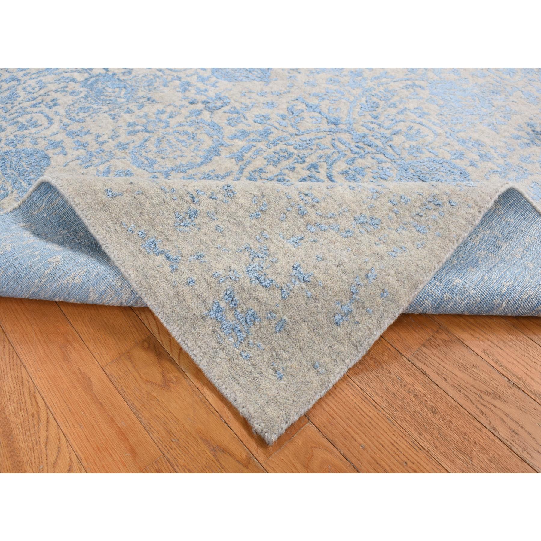 7'10"x9'9" Sky Blue, Soft Wool, Hand Loomed, Erased Mughal Jewlery Design, Tone on Tone, Oriental Rug HR87058 - Image 6