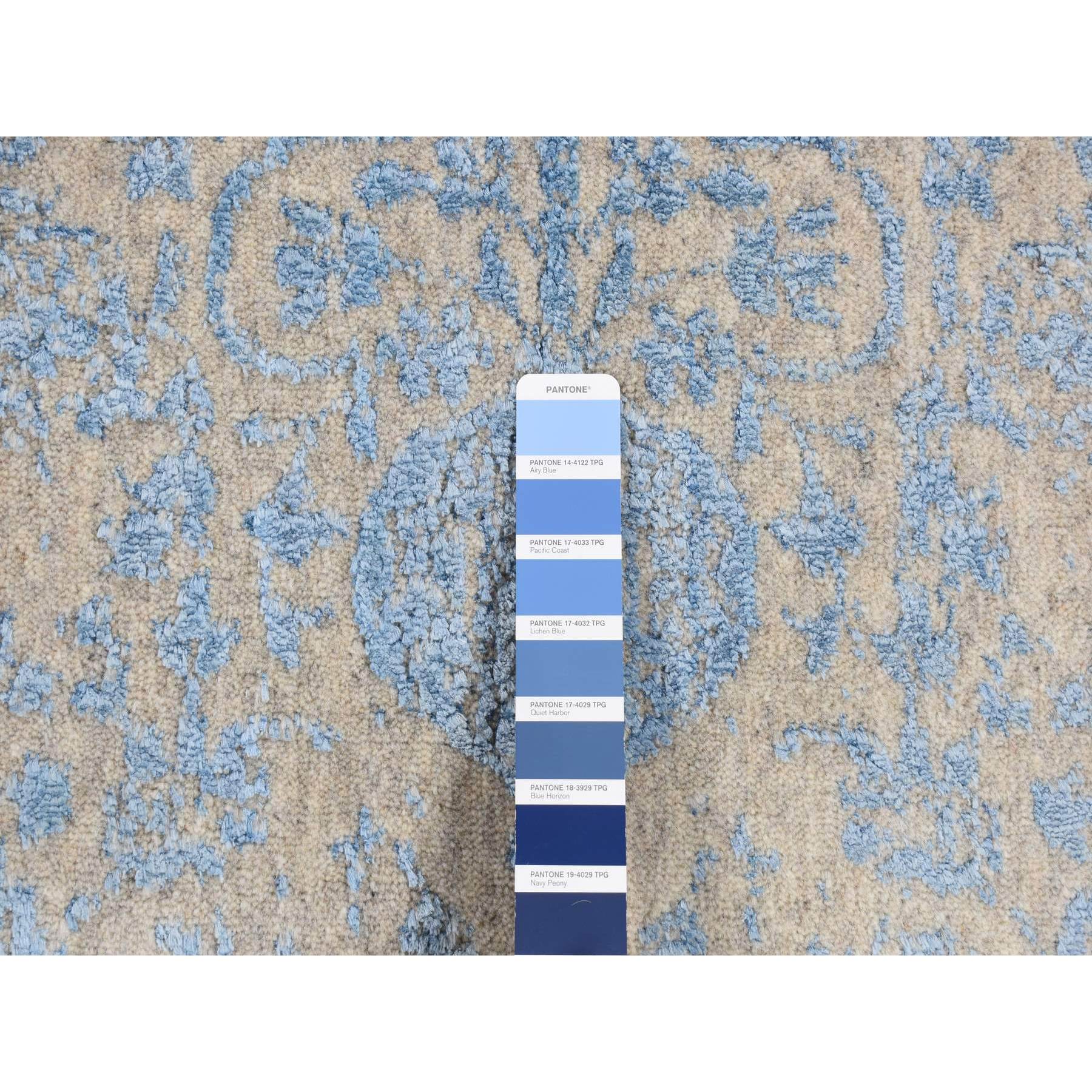 7'10"x9'9" Sky Blue, Soft Wool, Hand Loomed, Erased Mughal Jewlery Design, Tone on Tone, Oriental Rug HR87058 - Image 8