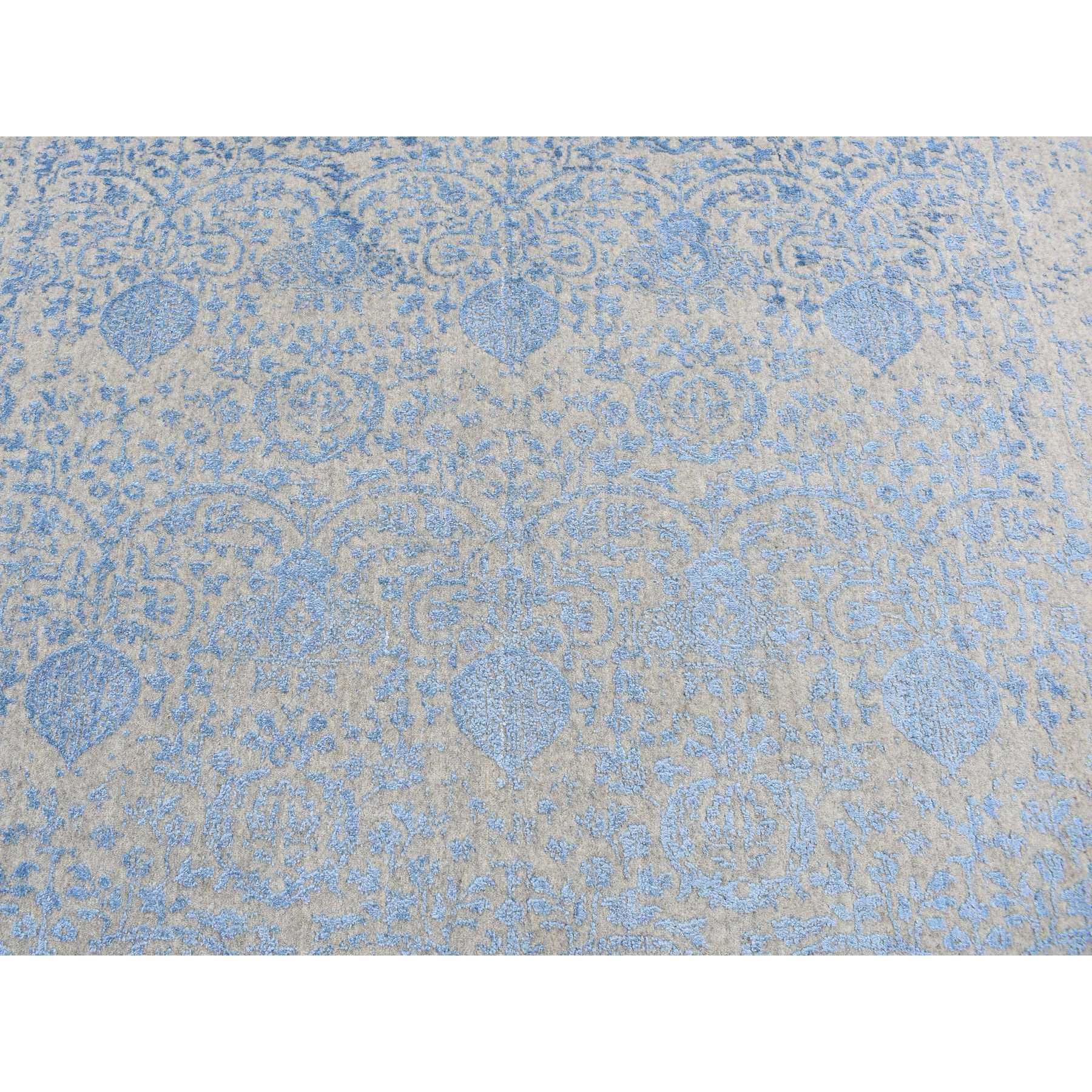 7'10"x9'9" Sky Blue, Soft Wool, Hand Loomed, Erased Mughal Jewlery Design, Tone on Tone, Oriental Rug HR87058 - Image 9