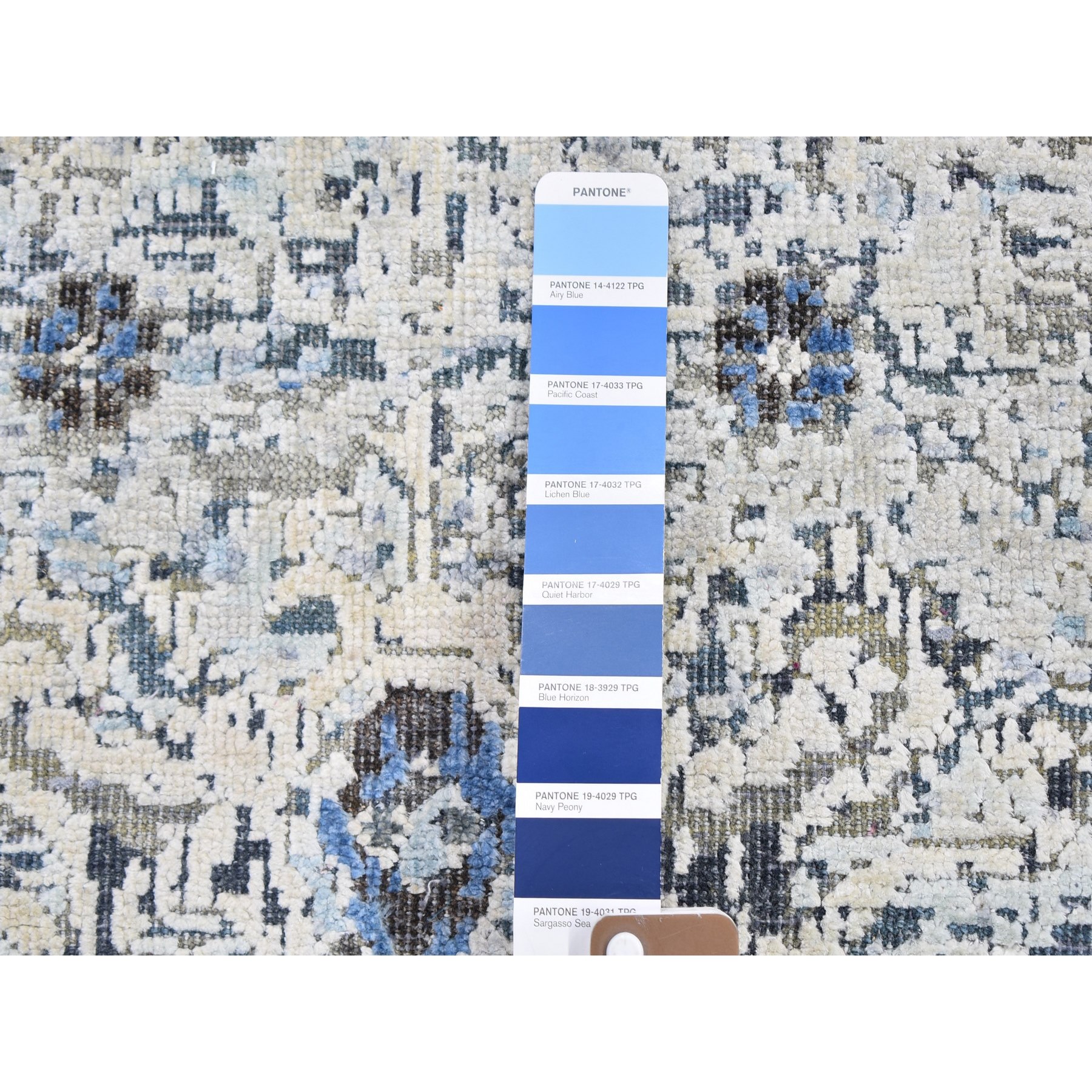 3'x5' Ivory Distressed Oushak Pure Silk with Textured Wool Hand Knotted Oriental Rug HR59505 - Image 3