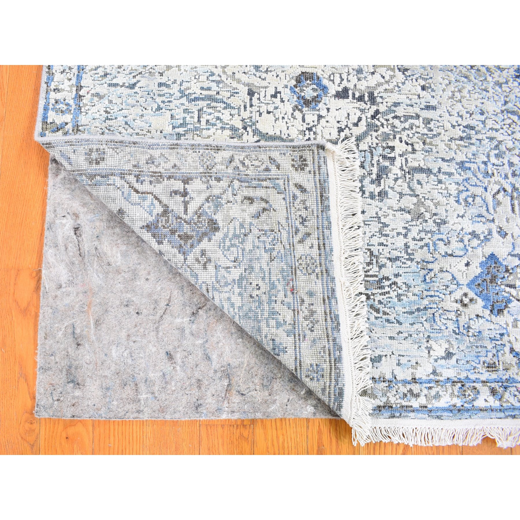 3'x5' Ivory Distressed Oushak Pure Silk with Textured Wool Hand Knotted Oriental Rug HR59505 - Image 4