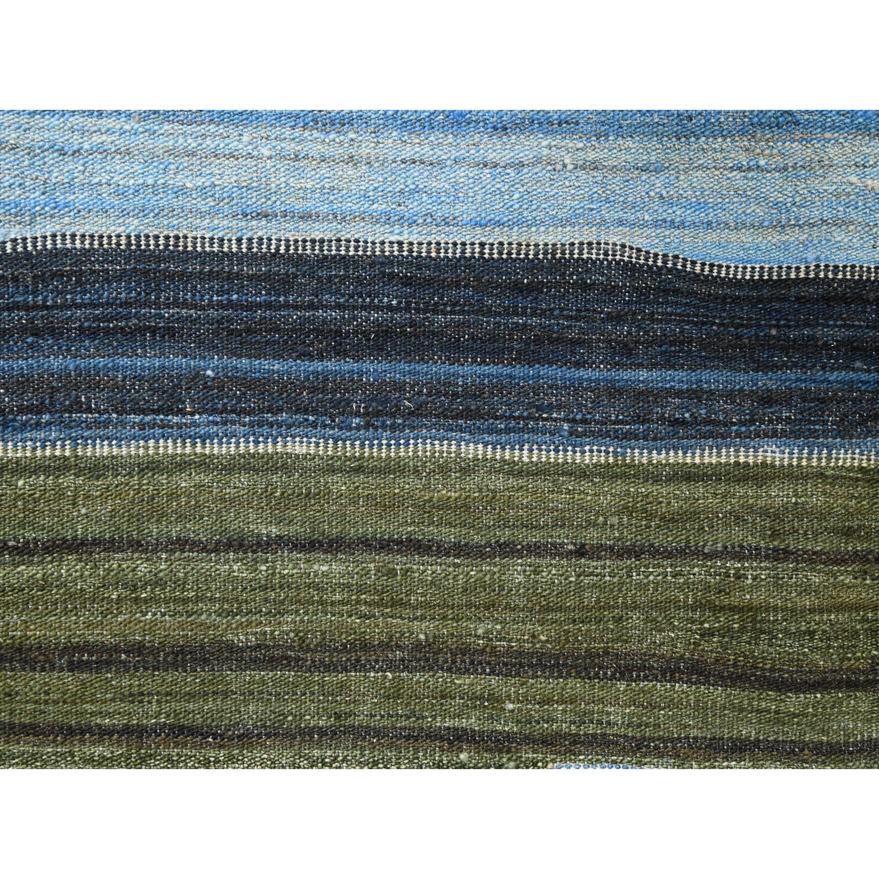 9'7"x11'10" Brown And Blue Mountain Design Flat Weave Kilim Pure Wool Reversible Hand Woven Oriental Rug HR60101 - Image 2