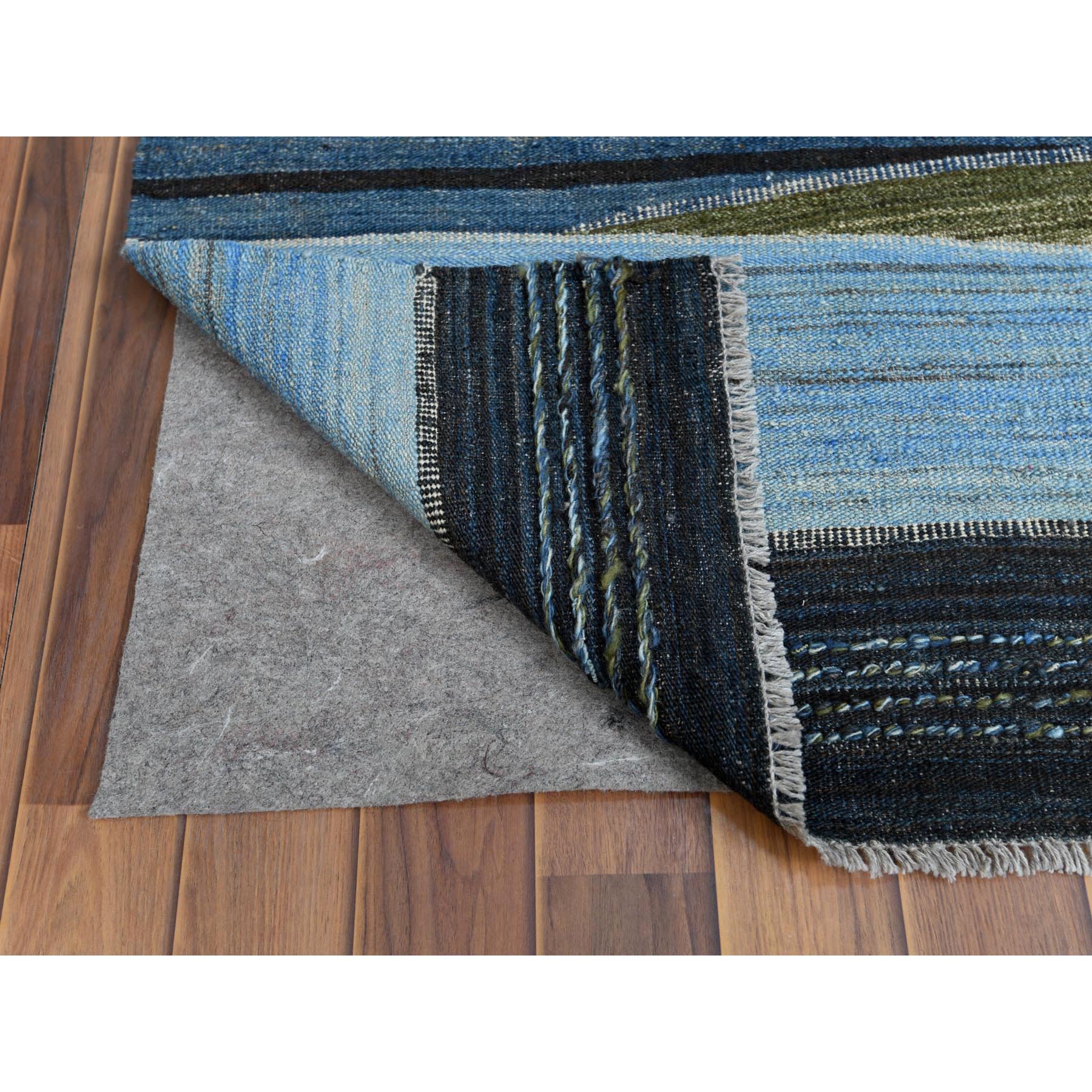 9'7"x11'10" Brown And Blue Mountain Design Flat Weave Kilim Pure Wool Reversible Hand Woven Oriental Rug HR60101 - Image 3