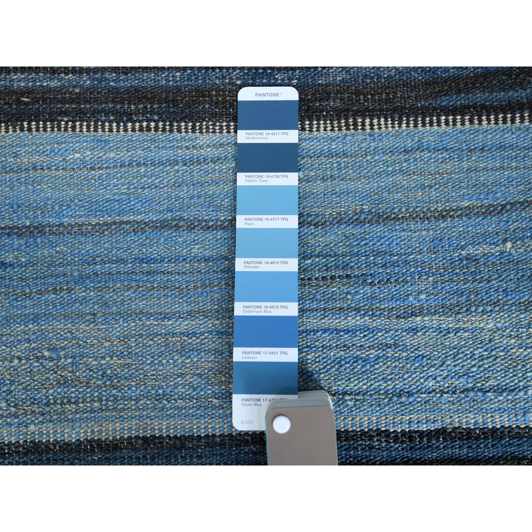 9'7"x11'10" Brown And Blue Mountain Design Flat Weave Kilim Pure Wool Reversible Hand Woven Oriental Rug HR60101 - Image 4