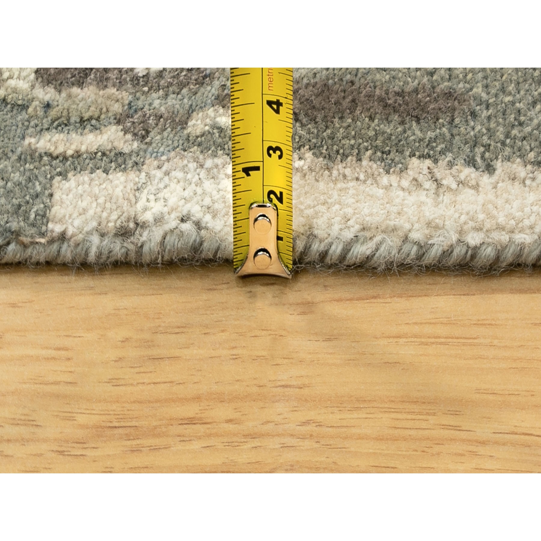 4'x12' Hand Knotted Taupe Abstract Design Wool and Silk Wide Runner Hi-Low Pile Oriental Rug HR62034 - Image 7