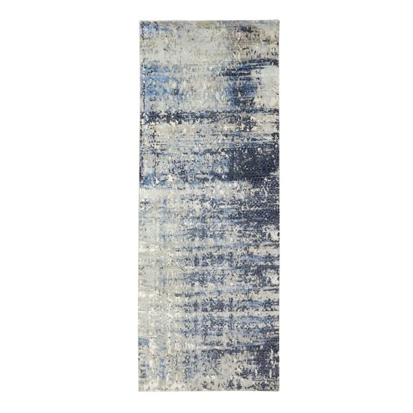 4'x11'9" Hand Knotted Abstract With Mosaic Design Wool And Silk Oriental Wide Runner Rug HR62037