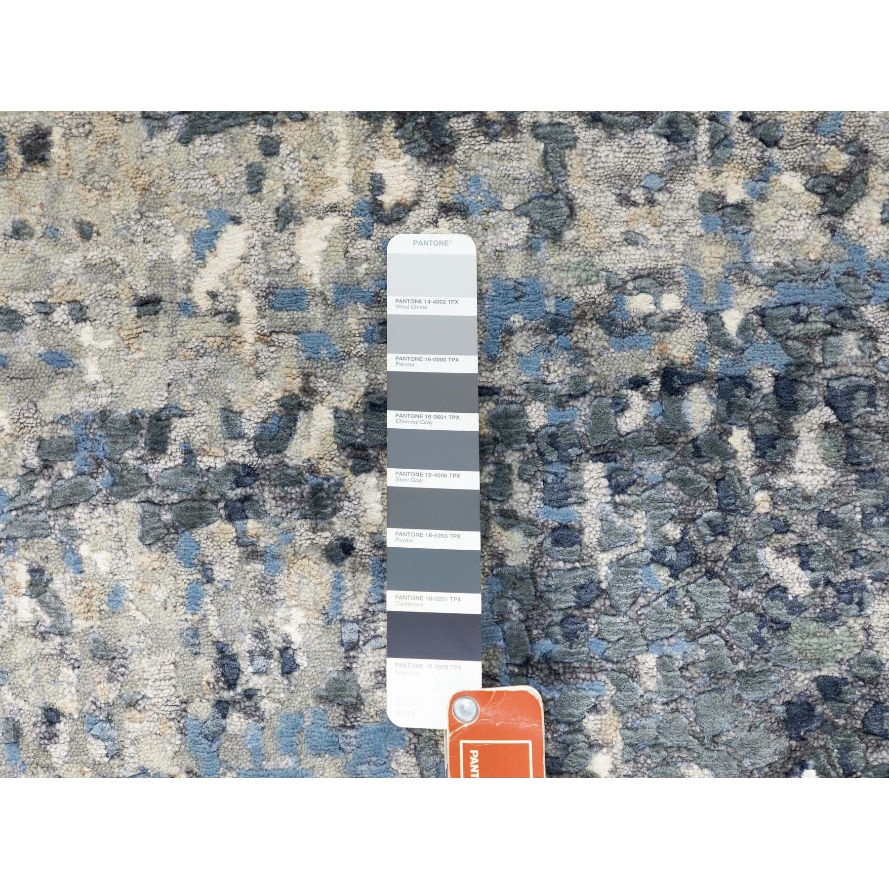4'x11'9" Hand Knotted Abstract With Mosaic Design Wool And Silk Oriental Wide Runner Rug HR62037 - Image 4