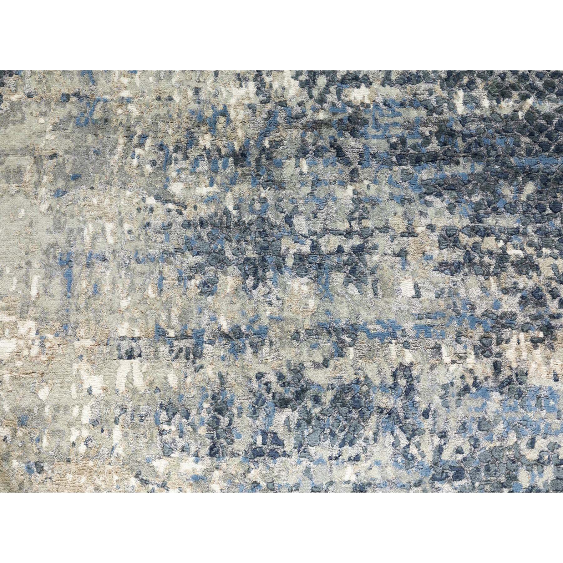 4'x11'9" Hand Knotted Abstract With Mosaic Design Wool And Silk Oriental Wide Runner Rug HR62037 - Image 5