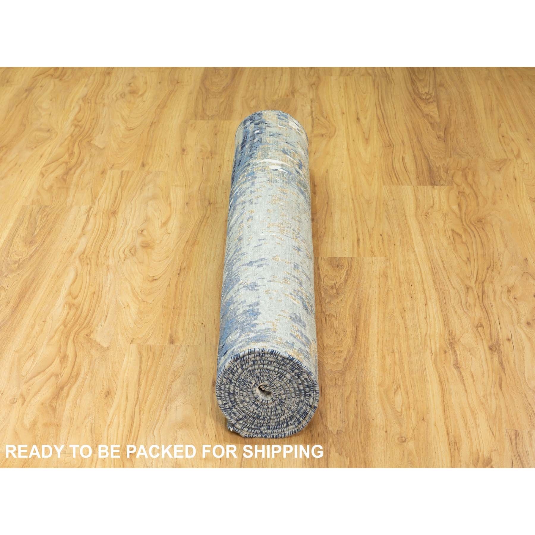 4'x11'9" Hand Knotted Abstract With Mosaic Design Wool And Silk Oriental Wide Runner Rug HR62037 - Image 6