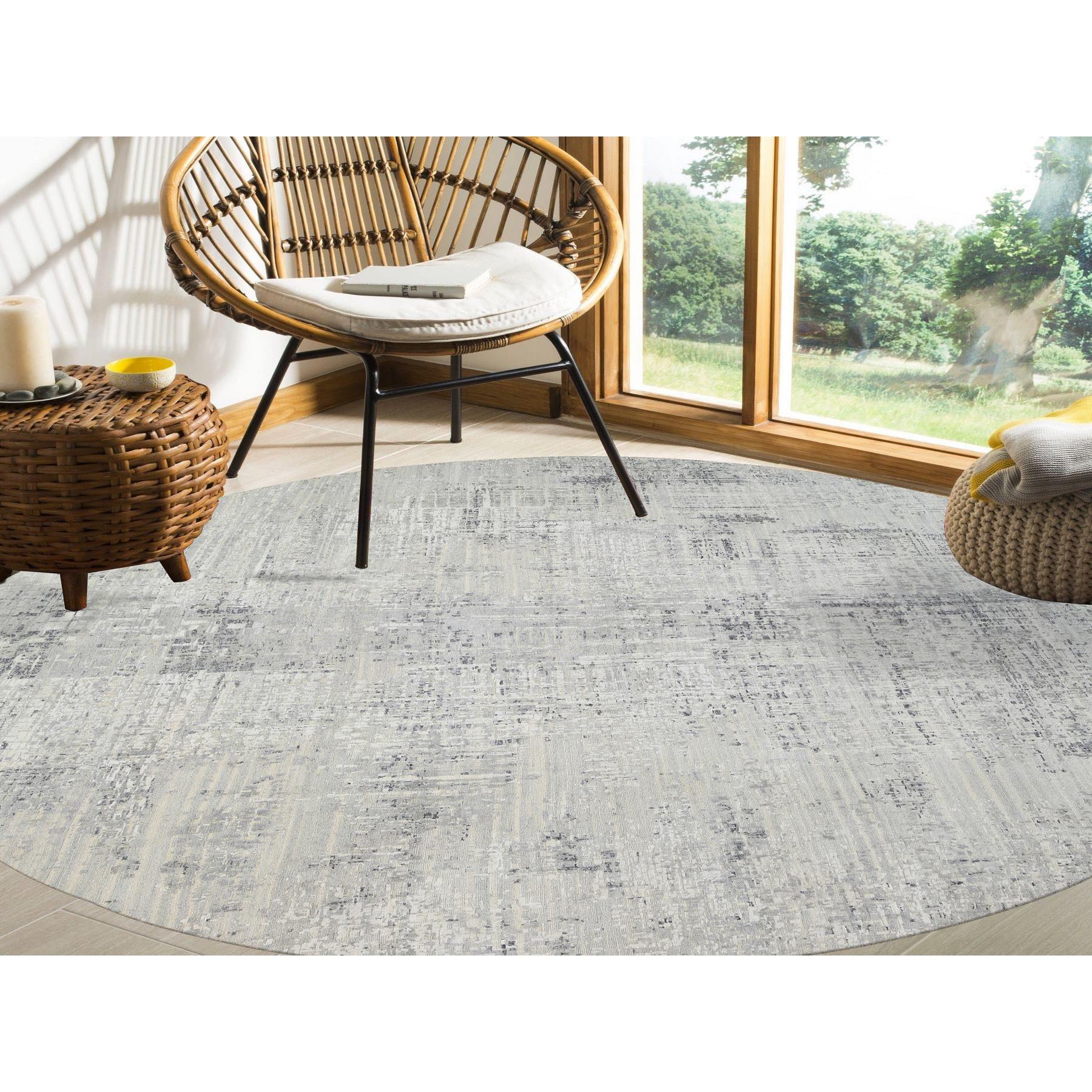 13'9"x13'9" Light Gray Hand Knotted Modern Hand Spun Undyed Natural Wool Round Oriental Rug HR64232 - Image 2