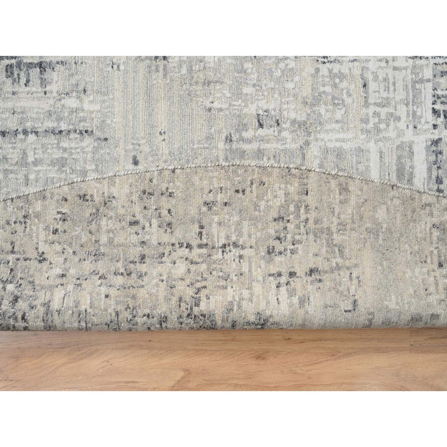 13'9"x13'9" Light Gray Hand Knotted Modern Hand Spun Undyed Natural Wool Round Oriental Rug HR64232 - Image 5