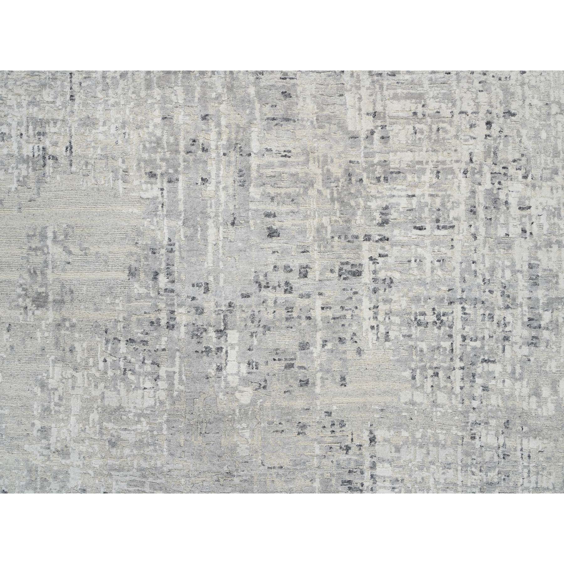 13'9"x13'9" Light Gray Hand Knotted Modern Hand Spun Undyed Natural Wool Round Oriental Rug HR64232 - Image 9