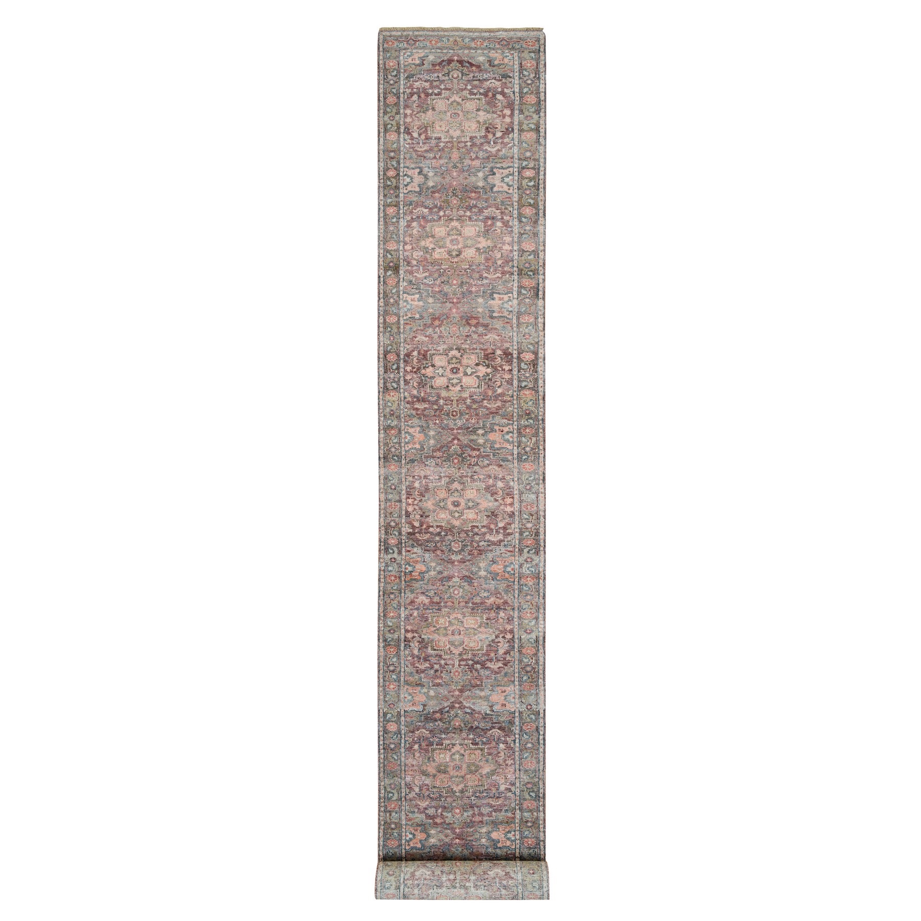 2'8"x21'10" Cordovan Red, Hand Knotted, Heriz Revival, Extra Soft Wool, Plush and Lush Soft Pile, XL Runner Oriental Rug HR65822