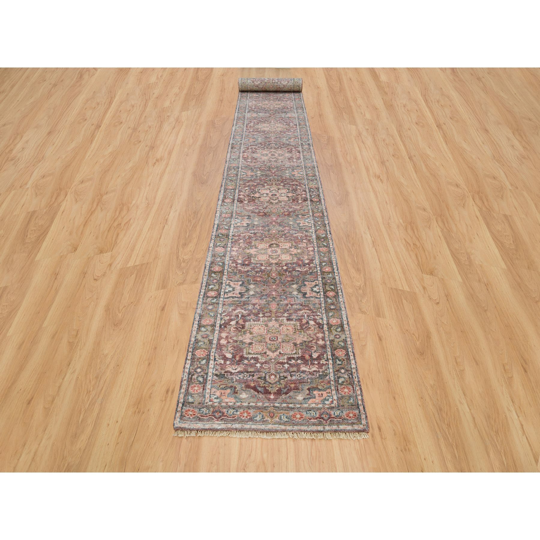 2'8"x21'10" Cordovan Red, Hand Knotted, Heriz Revival, Extra Soft Wool, Plush and Lush Soft Pile, XL Runner Oriental Rug HR65822 - Image 2