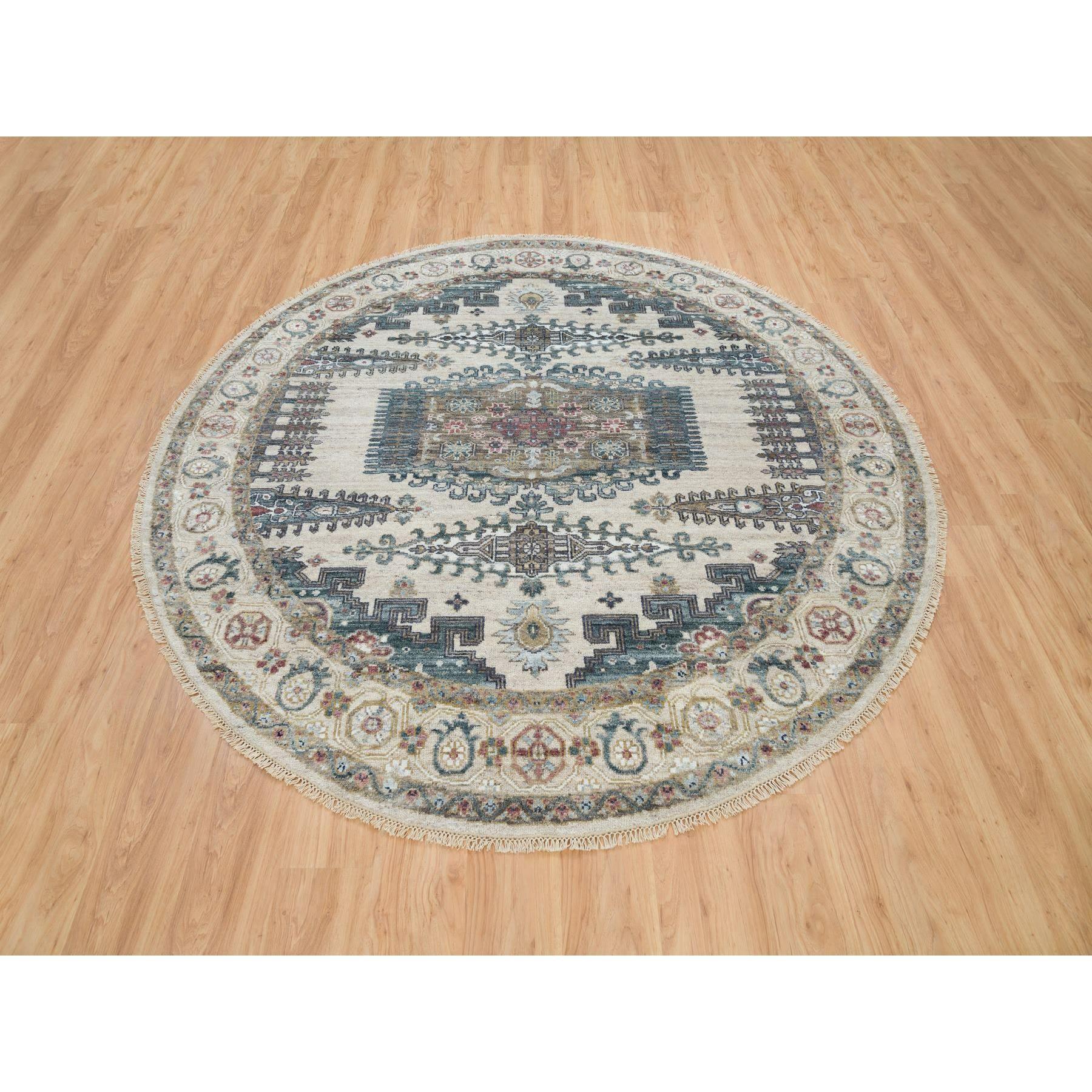 8'x8' Alabaster Ivory, Thick and Plush, Soft Wool, Reimagined Persian Viss Design, Hand Knotted, Round Oriental Rug HR65826 - Image 3