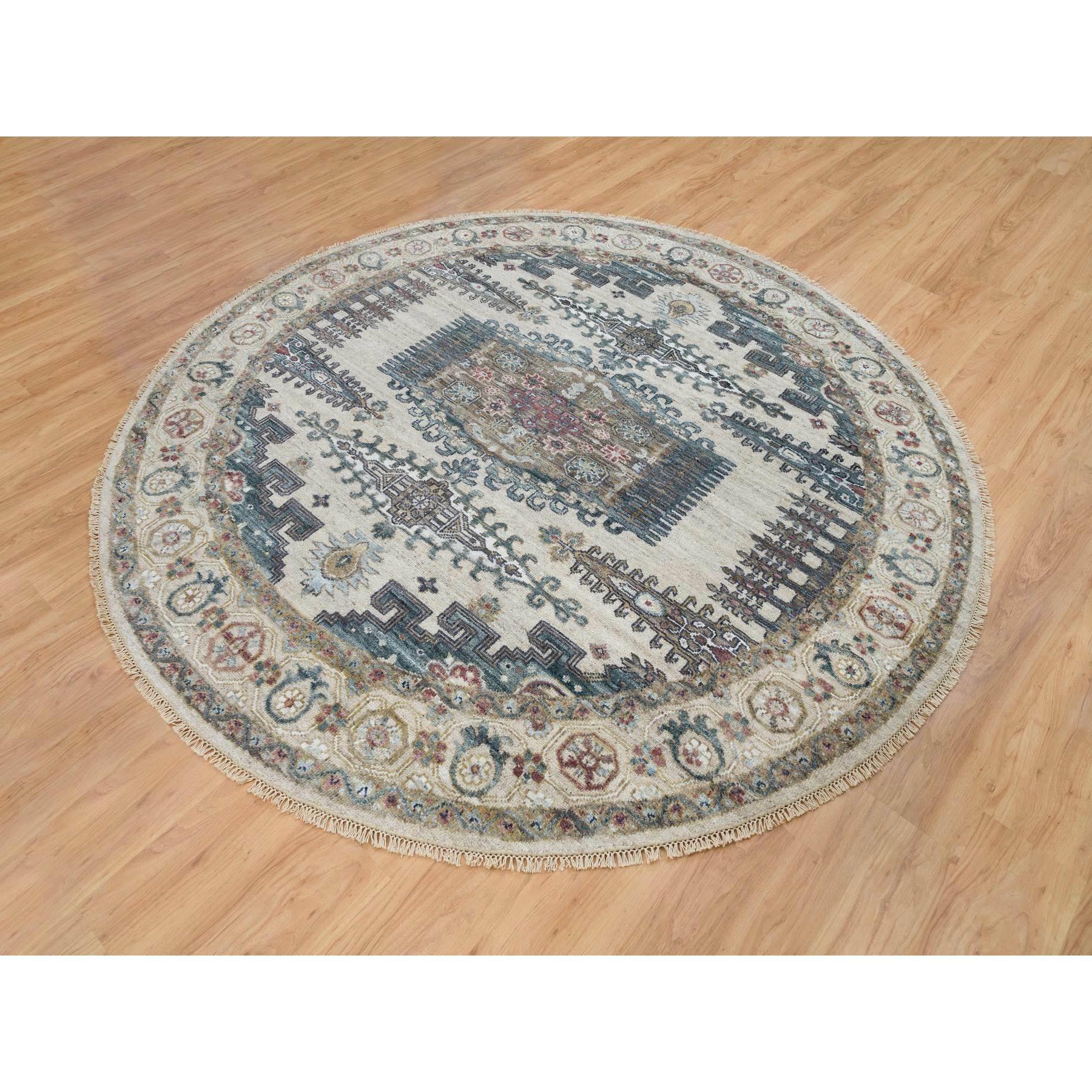 8'x8' Alabaster Ivory, Thick and Plush, Soft Wool, Reimagined Persian Viss Design, Hand Knotted, Round Oriental Rug HR65826 - Image 4