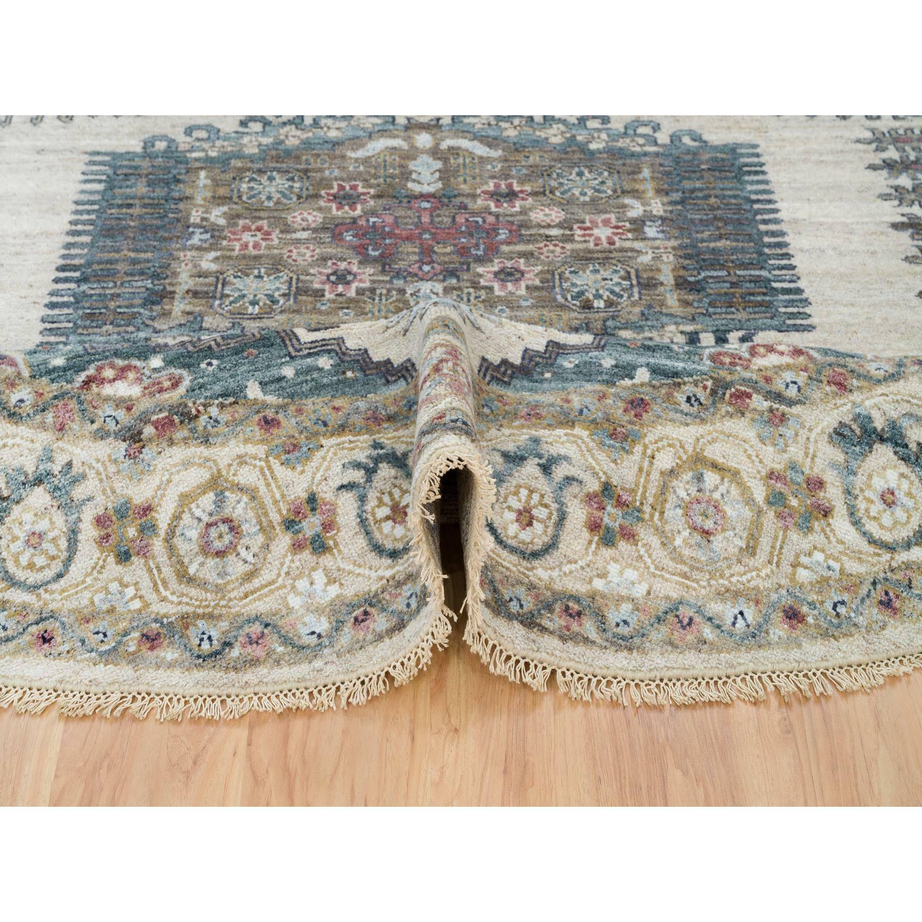 8'x8' Alabaster Ivory, Thick and Plush, Soft Wool, Reimagined Persian Viss Design, Hand Knotted, Round Oriental Rug HR65826 - Image 6