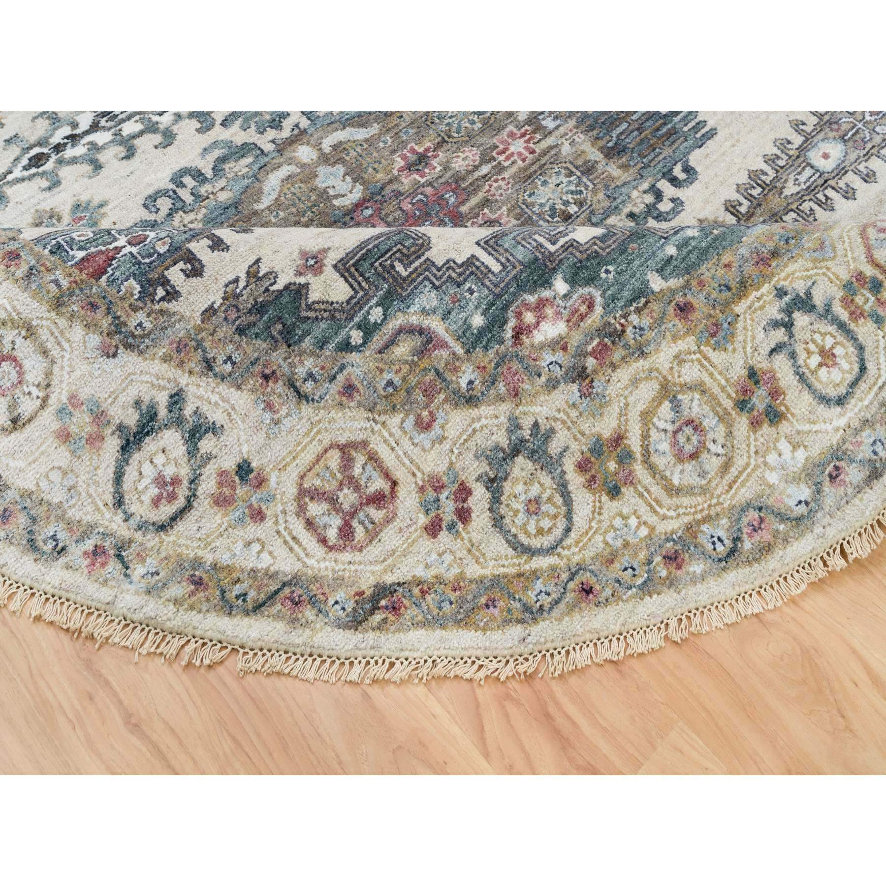 8'x8' Alabaster Ivory, Thick and Plush, Soft Wool, Reimagined Persian Viss Design, Hand Knotted, Round Oriental Rug HR65826 - Image 7
