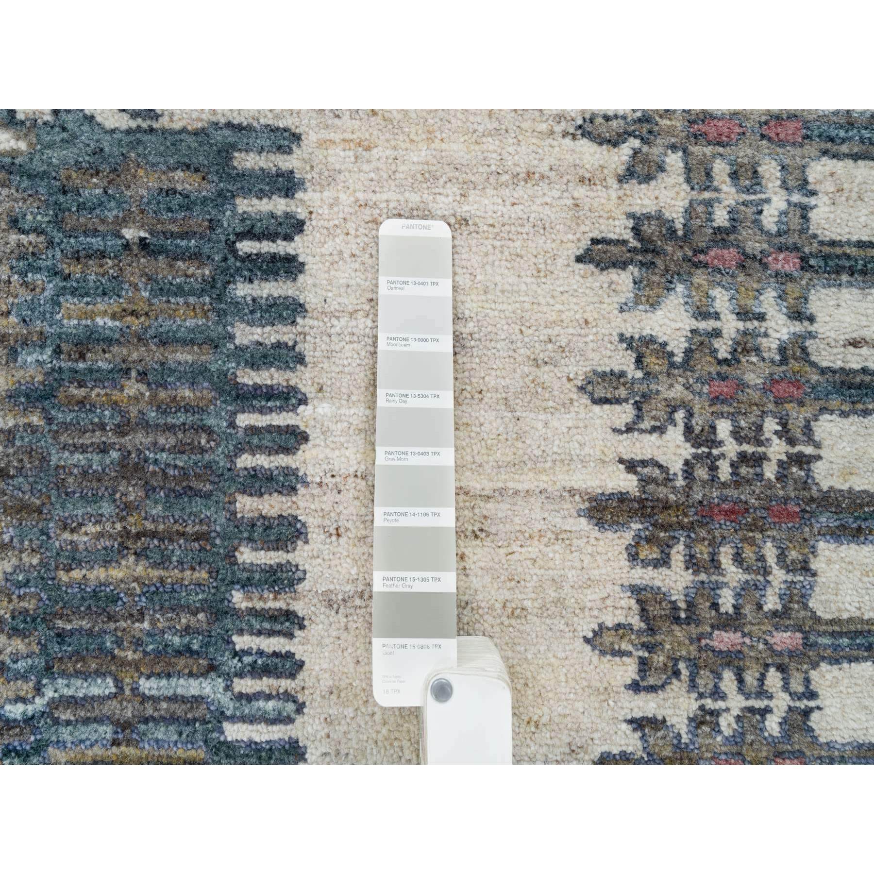 8'x8' Alabaster Ivory, Thick and Plush, Soft Wool, Reimagined Persian Viss Design, Hand Knotted, Round Oriental Rug HR65826 - Image 8