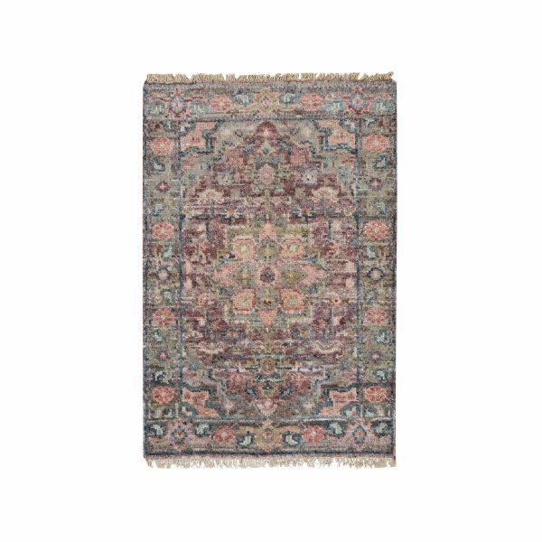 2'x3'1" Wine Red, Organic Wool, Heriz Revival, Hand Knotted, Soft to the Touch Pile, Mat Oriental Rug HR65853