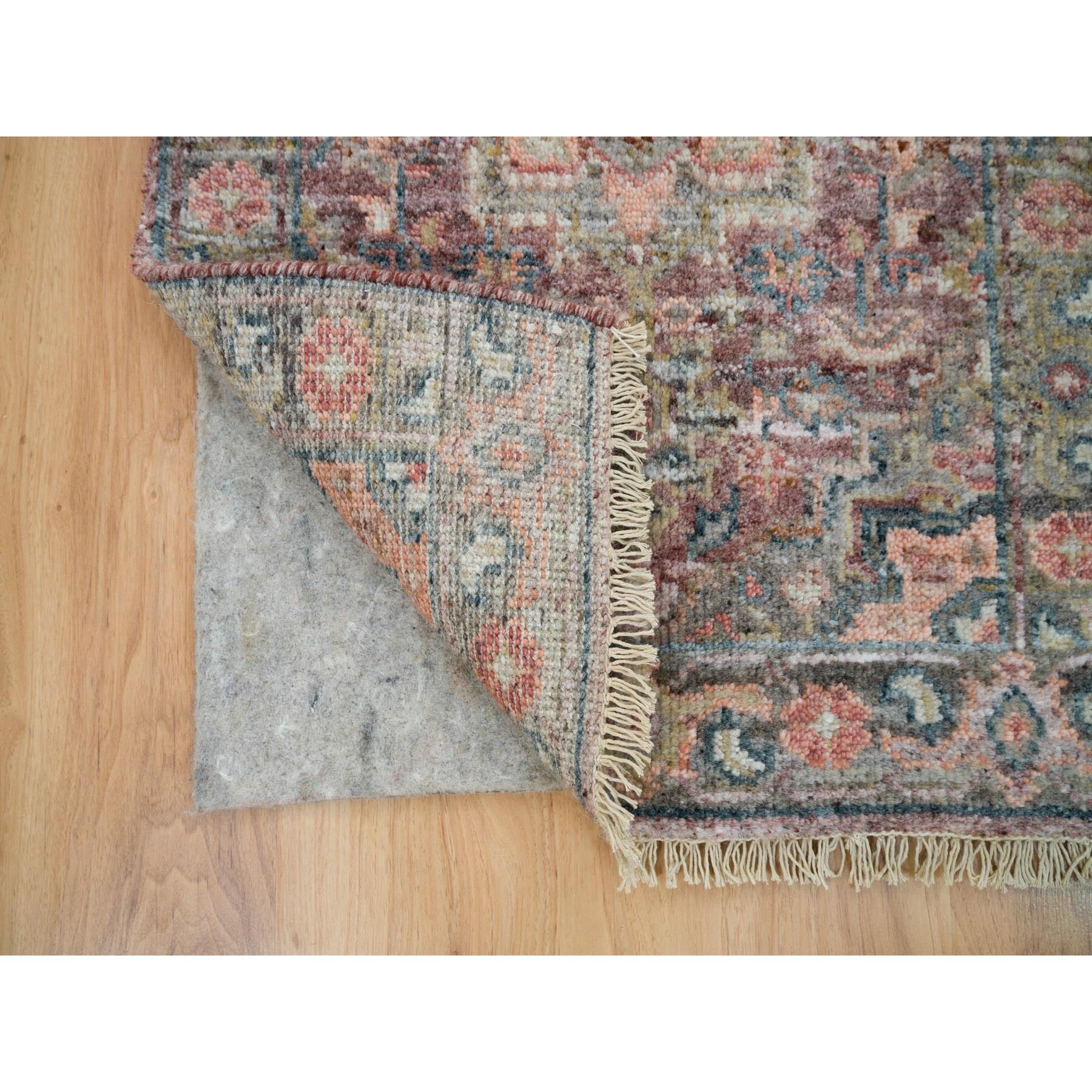 2'x3'1" Wine Red, Organic Wool, Heriz Revival, Hand Knotted, Soft to the Touch Pile, Mat Oriental Rug HR65853 - Image 3