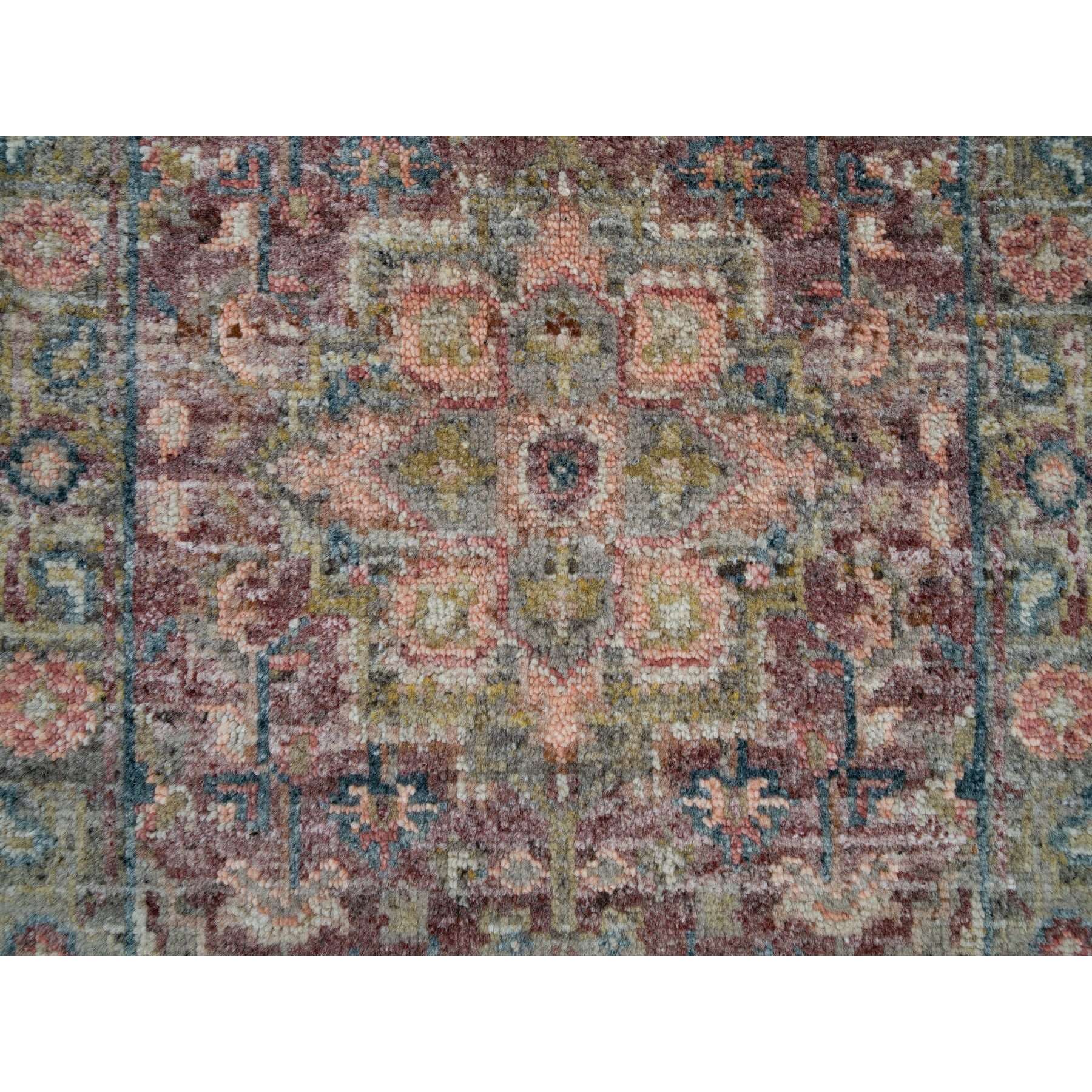 2'x3'1" Wine Red, Organic Wool, Heriz Revival, Hand Knotted, Soft to the Touch Pile, Mat Oriental Rug HR65853 - Image 5