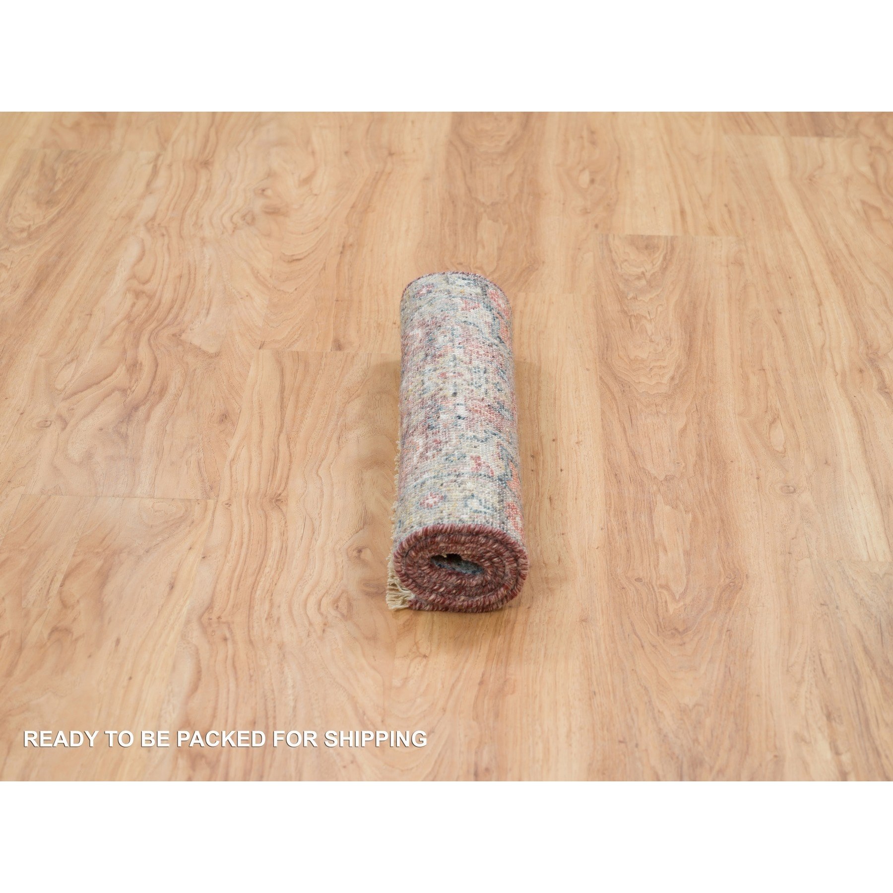 2'x3'1" Wine Red, Organic Wool, Heriz Revival, Hand Knotted, Soft to the Touch Pile, Mat Oriental Rug HR65853 - Image 6
