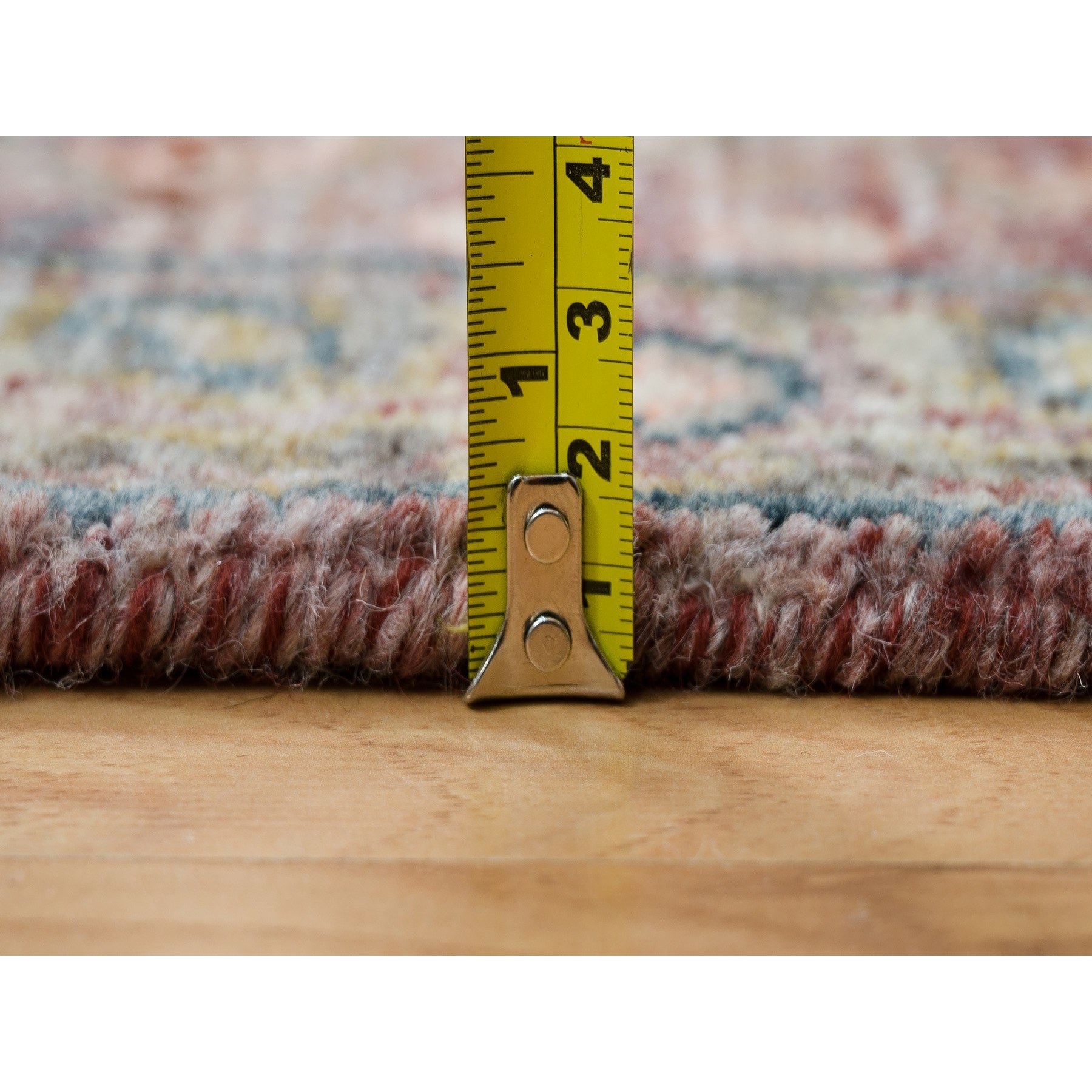 2'x3'1" Wine Red, Organic Wool, Heriz Revival, Hand Knotted, Soft to the Touch Pile, Mat Oriental Rug HR65853 - Image 7