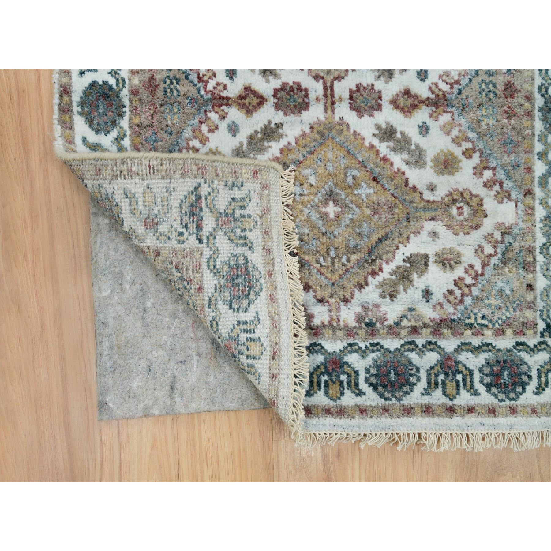 2'6"x14'1" Swan White, Hand Knotted, All Wool, Shiraz Reimagined Unique Flower Rosettes Border Design, Soft and vibrant Pile, XL Runner, Vegetable Dye, Sustainable, Oriental Rug HR65865 - Image 3