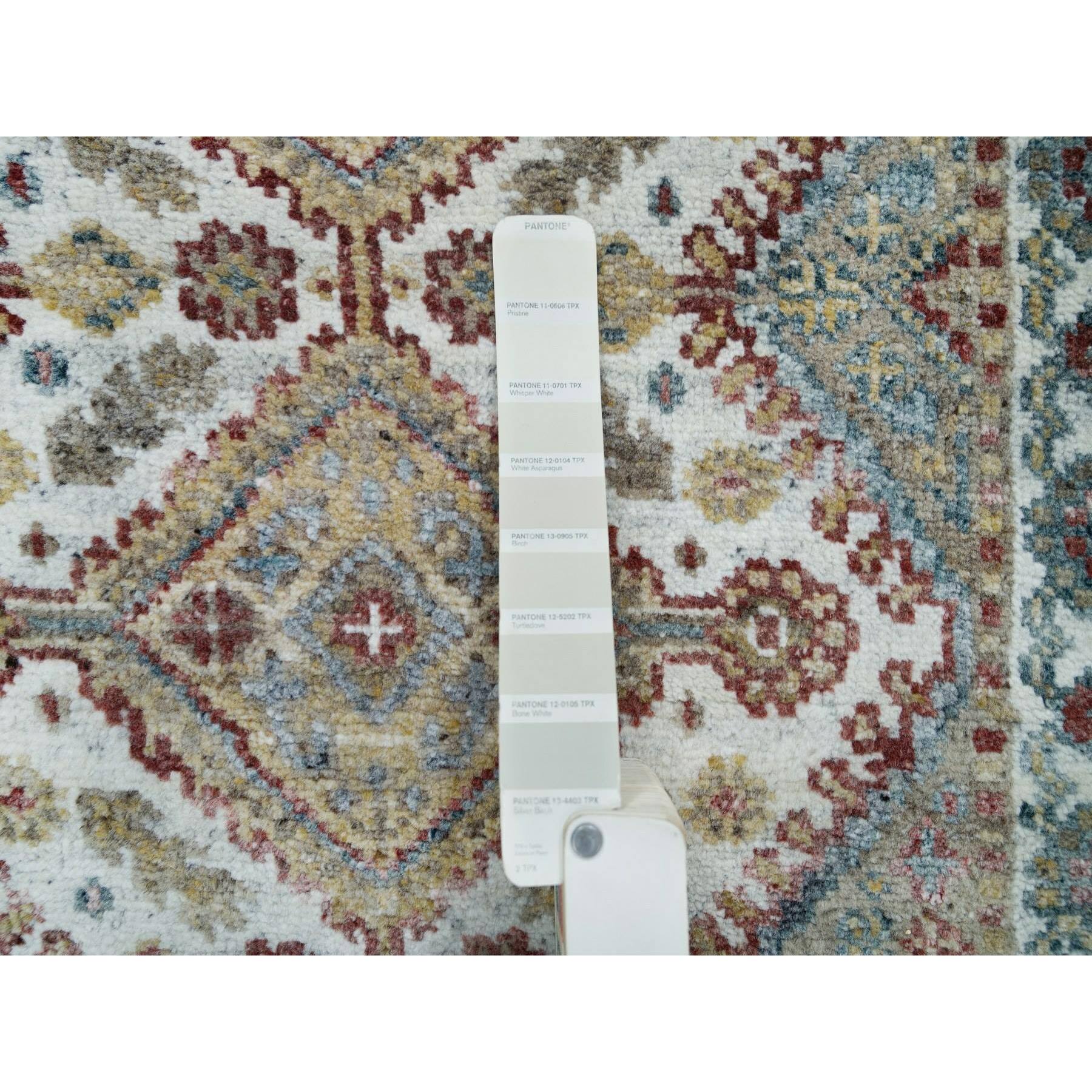 2'6"x14'1" Swan White, Hand Knotted, All Wool, Shiraz Reimagined Unique Flower Rosettes Border Design, Soft and vibrant Pile, XL Runner, Vegetable Dye, Sustainable, Oriental Rug HR65865 - Image 4