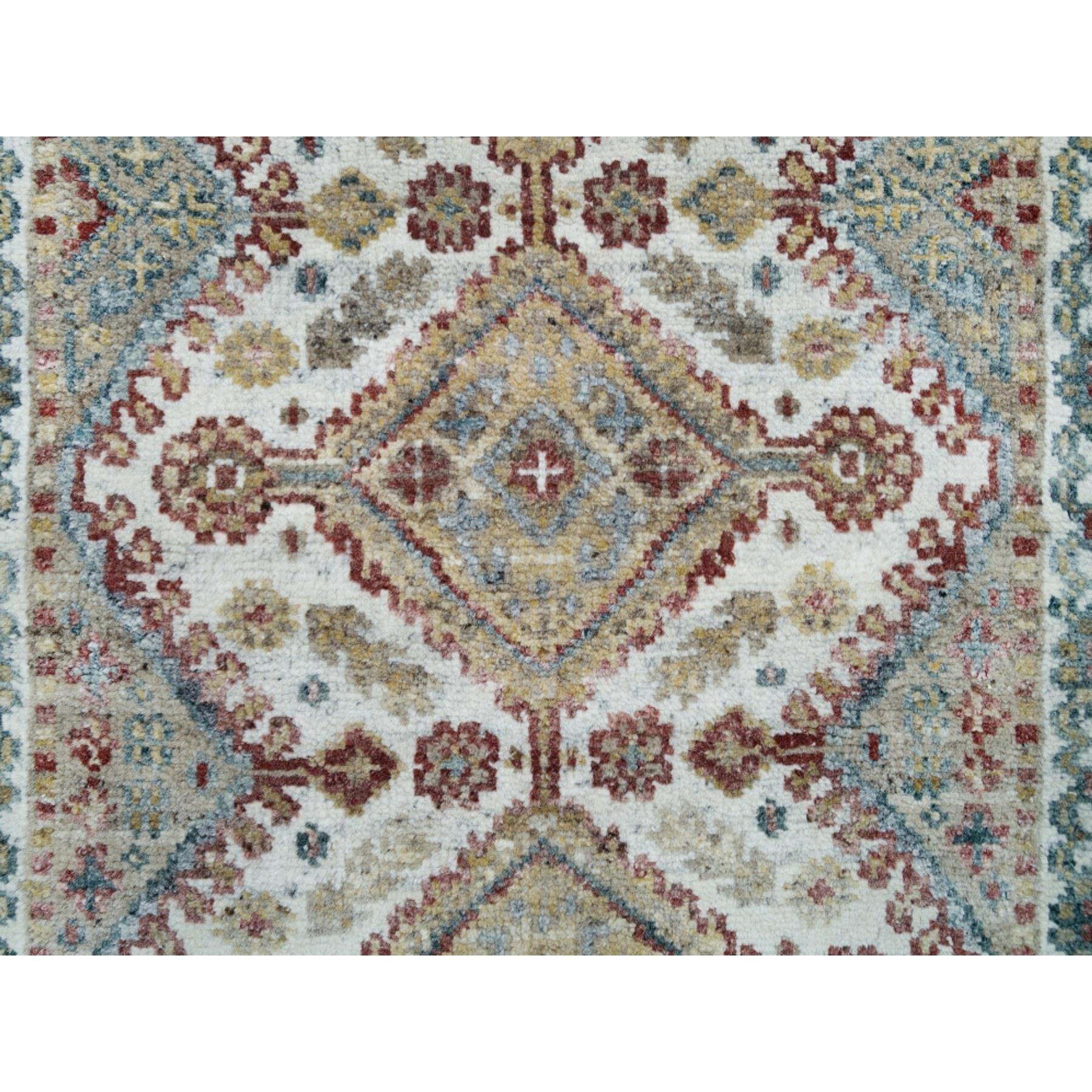 2'6"x14'1" Swan White, Hand Knotted, All Wool, Shiraz Reimagined Unique Flower Rosettes Border Design, Soft and vibrant Pile, XL Runner, Vegetable Dye, Sustainable, Oriental Rug HR65865 - Image 5