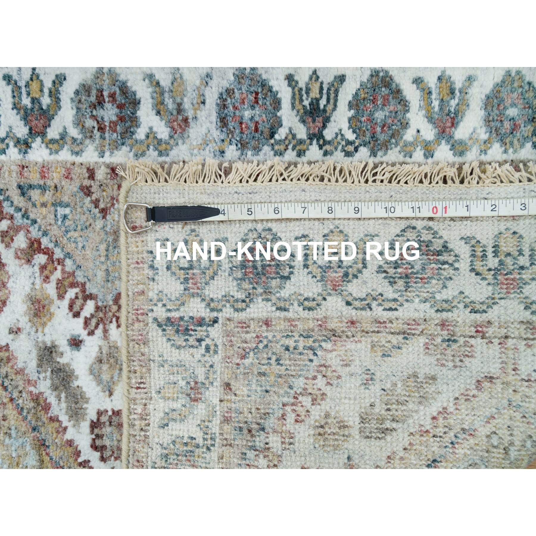 2'6"x14'1" Swan White, Hand Knotted, All Wool, Shiraz Reimagined Unique Flower Rosettes Border Design, Soft and vibrant Pile, XL Runner, Vegetable Dye, Sustainable, Oriental Rug HR65865 - Image 8