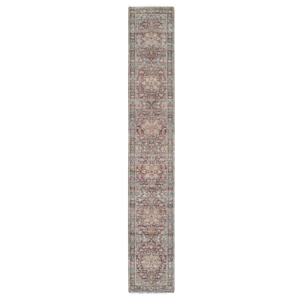 2'6"x15'8" Sangria Red, Soft and Vibrant Pile, Vegetable Dyes, Pure Wool, Heriz Revival, Hand Knotted, XL Runner Oriental Rug HR65883