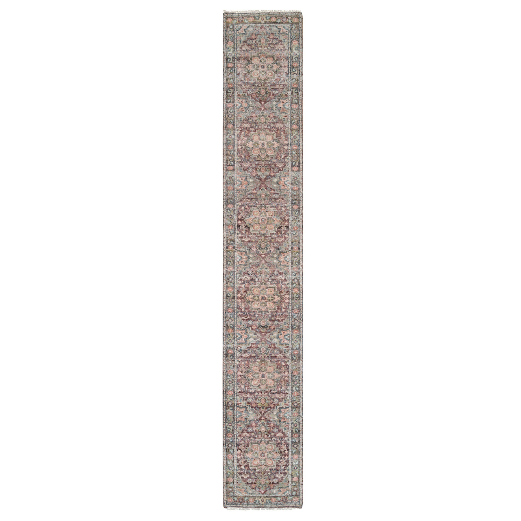 2'6"x15'8" Sangria Red, Soft and Vibrant Pile, Vegetable Dyes, Pure Wool, Heriz Revival, Hand Knotted, XL Runner Oriental Rug HR65883