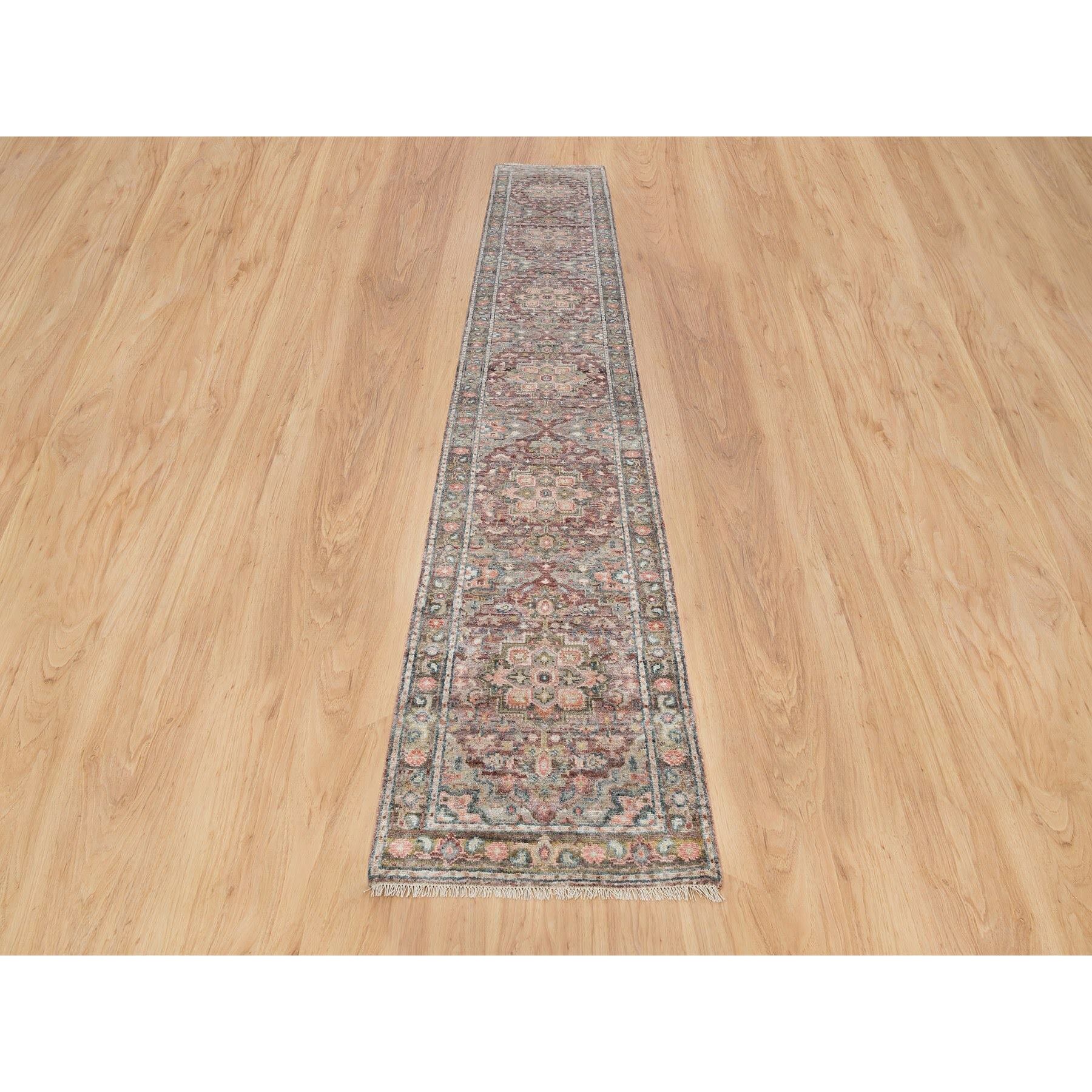2'6"x15'8" Sangria Red, Soft and Vibrant Pile, Vegetable Dyes, Pure Wool, Heriz Revival, Hand Knotted, XL Runner Oriental Rug HR65883 - Image 2