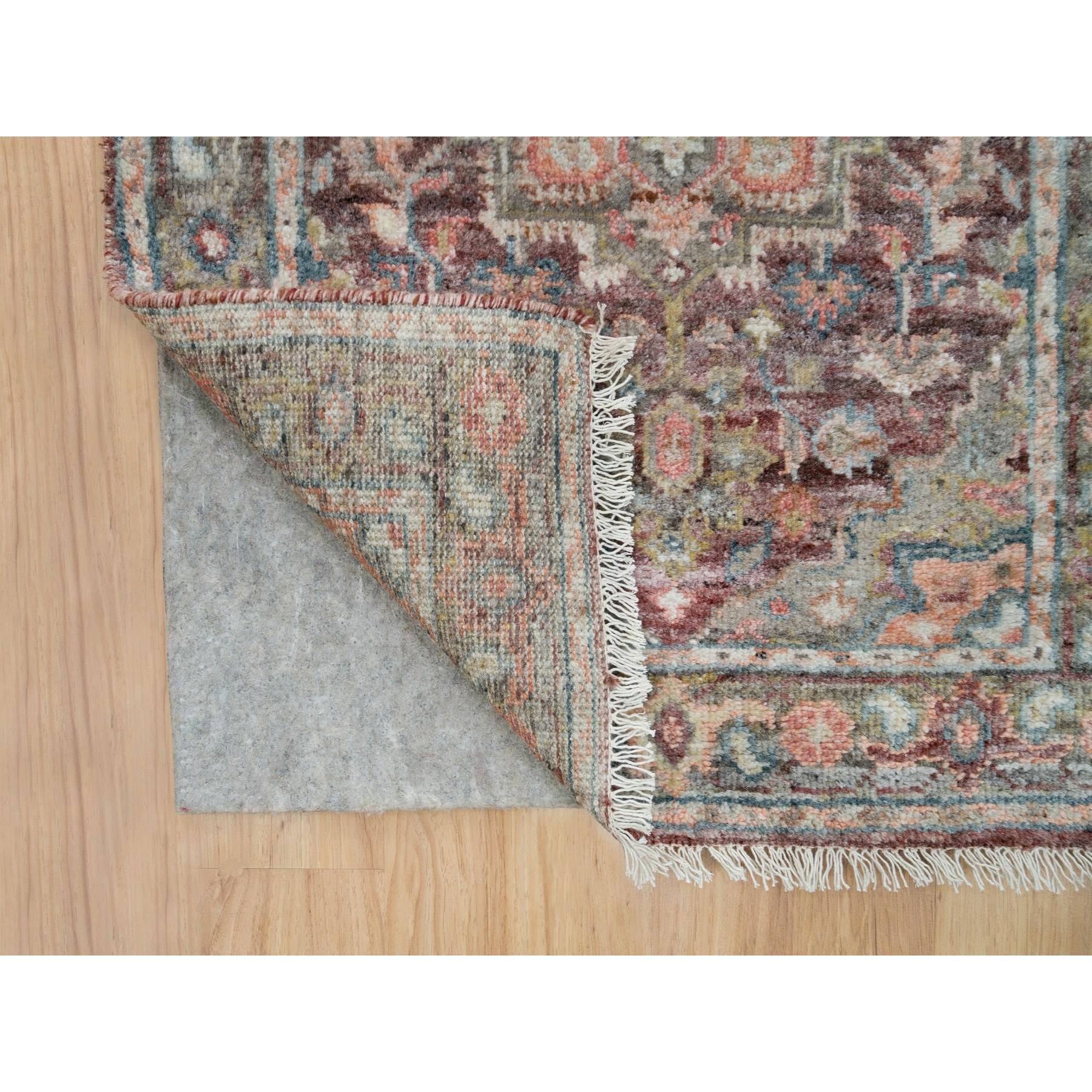 2'6"x15'8" Sangria Red, Soft and Vibrant Pile, Vegetable Dyes, Pure Wool, Heriz Revival, Hand Knotted, XL Runner Oriental Rug HR65883 - Image 3