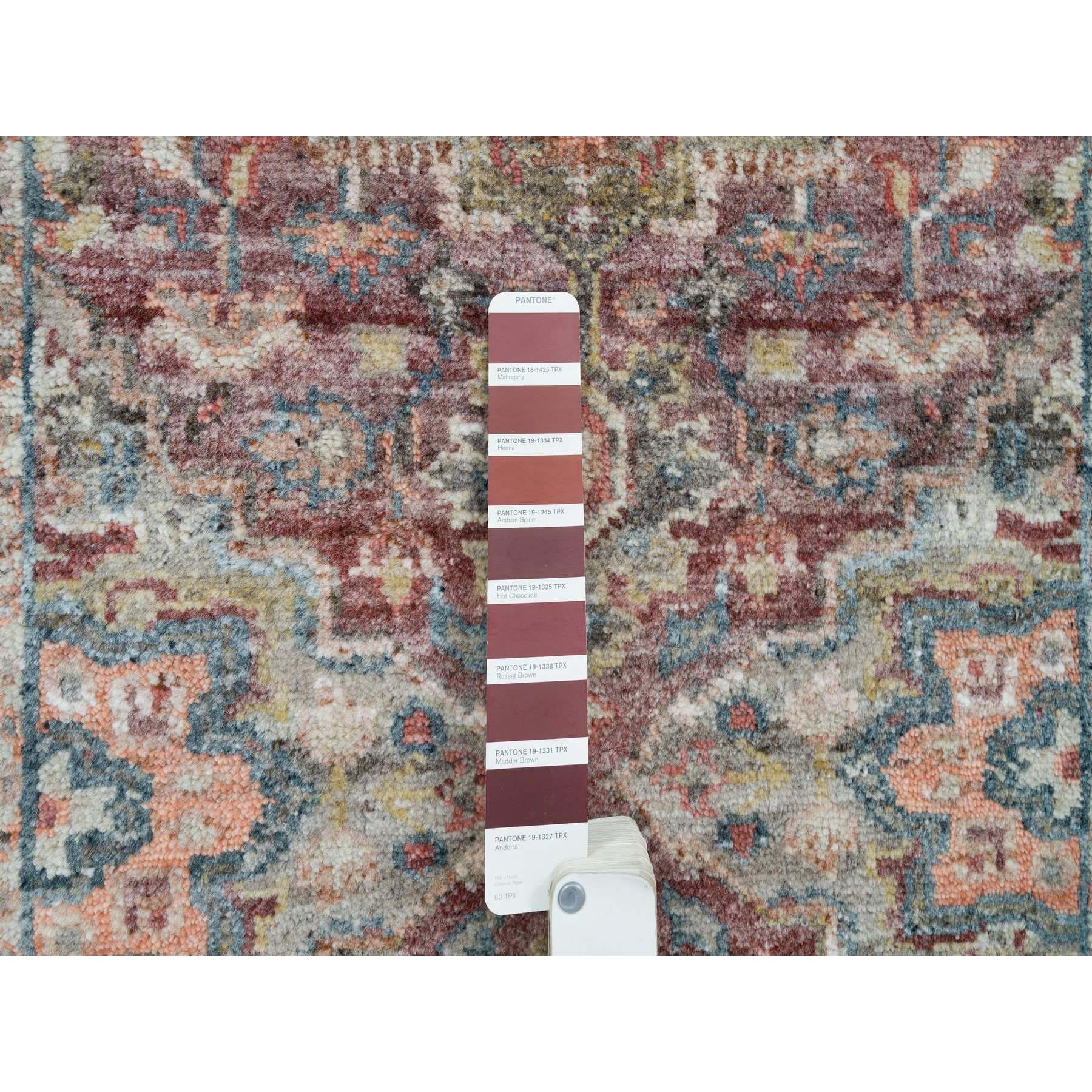 2'6"x15'8" Sangria Red, Soft and Vibrant Pile, Vegetable Dyes, Pure Wool, Heriz Revival, Hand Knotted, XL Runner Oriental Rug HR65883 - Image 4