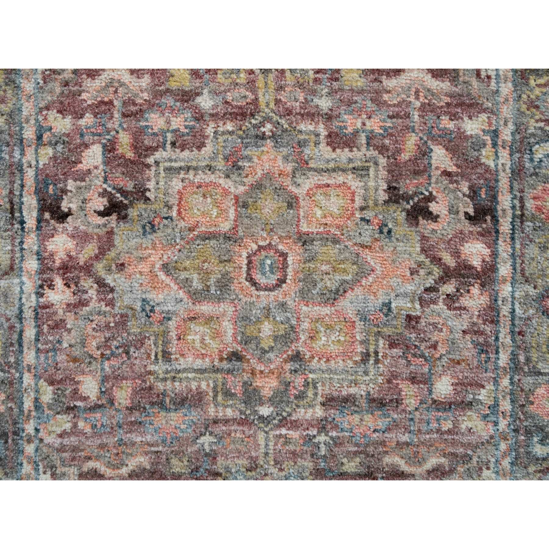 2'6"x15'8" Sangria Red, Soft and Vibrant Pile, Vegetable Dyes, Pure Wool, Heriz Revival, Hand Knotted, XL Runner Oriental Rug HR65883 - Image 5
