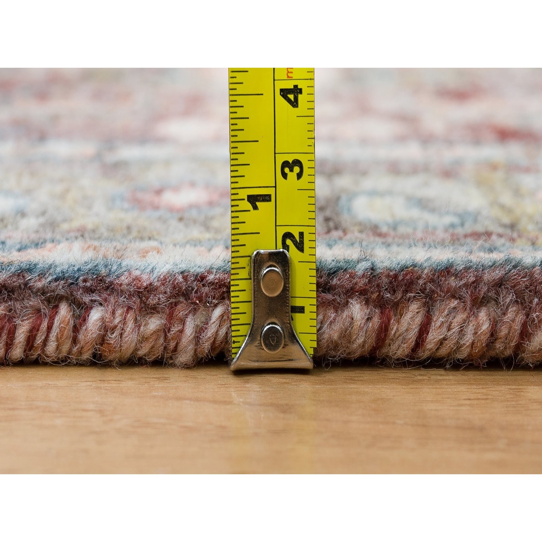 2'6"x15'8" Sangria Red, Soft and Vibrant Pile, Vegetable Dyes, Pure Wool, Heriz Revival, Hand Knotted, XL Runner Oriental Rug HR65883 - Image 7